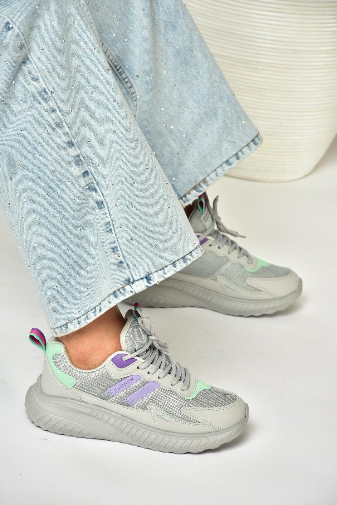 U702001504 Gri/Lila Kumaş Spor Ayakkabı Sneakers