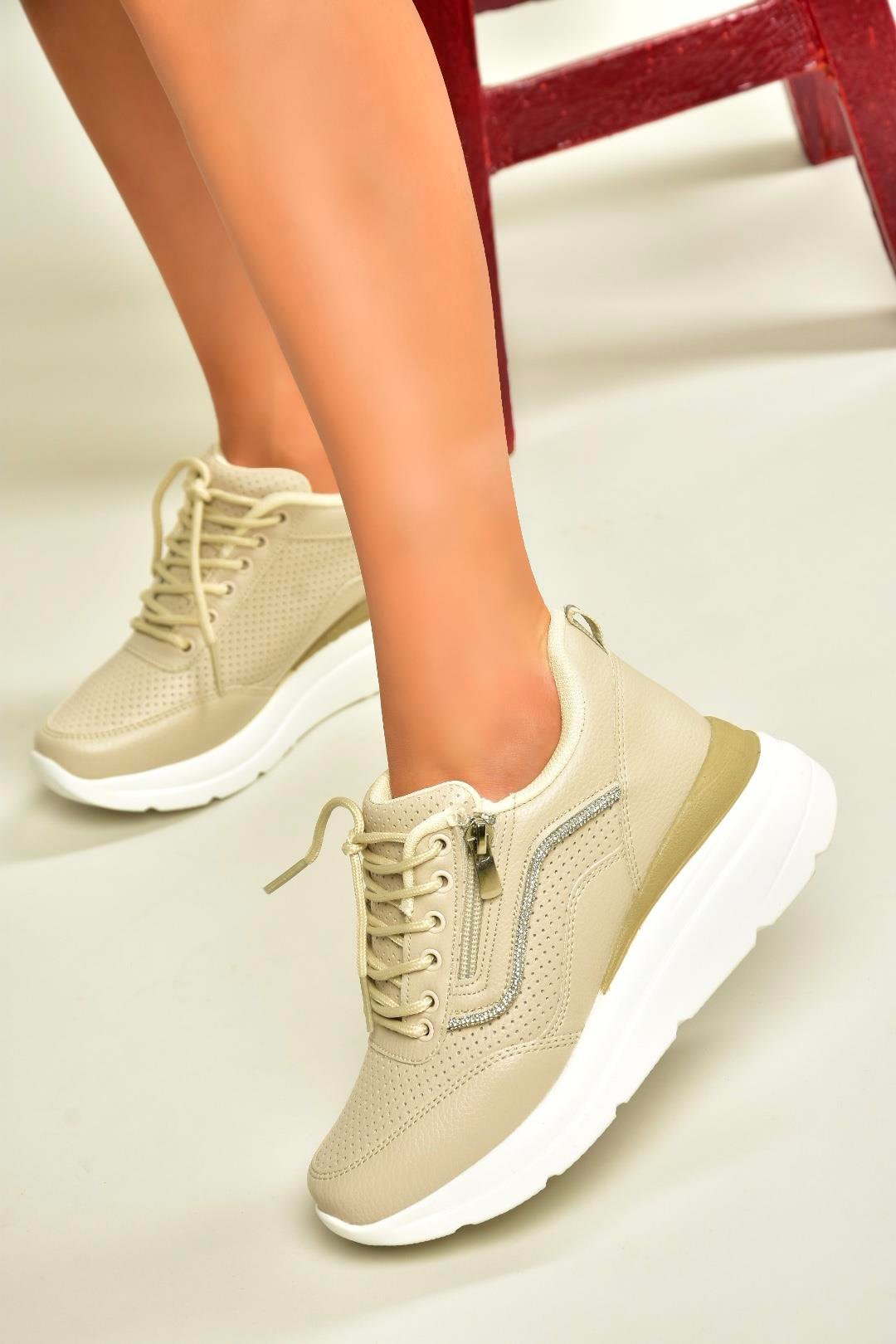 U702020709 Bej Kalın Tabanlı Spor Ayakkabı Sneakers