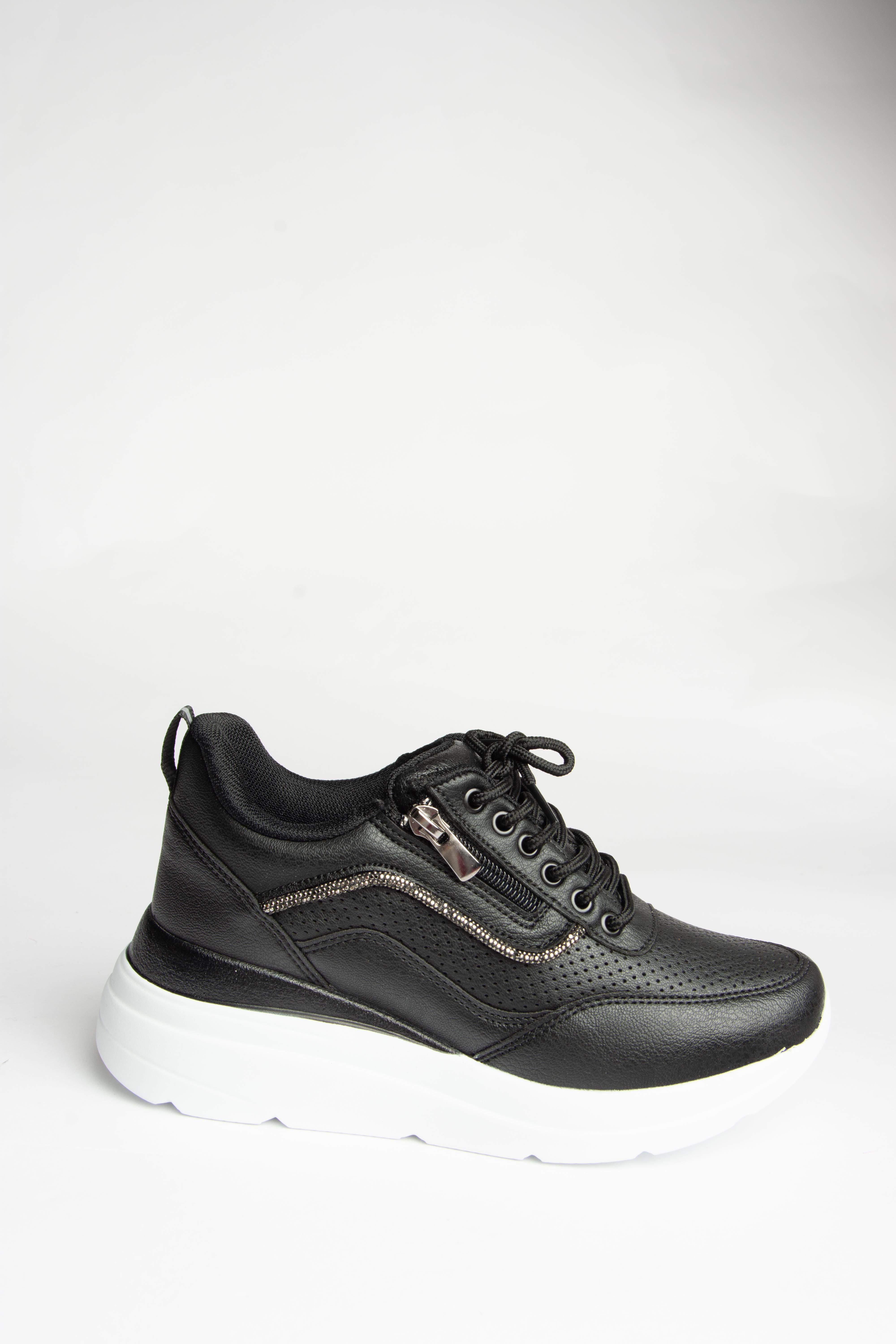 U702020709 Siyah Kalın Tabanlı Spor Ayakkabı Sneakers