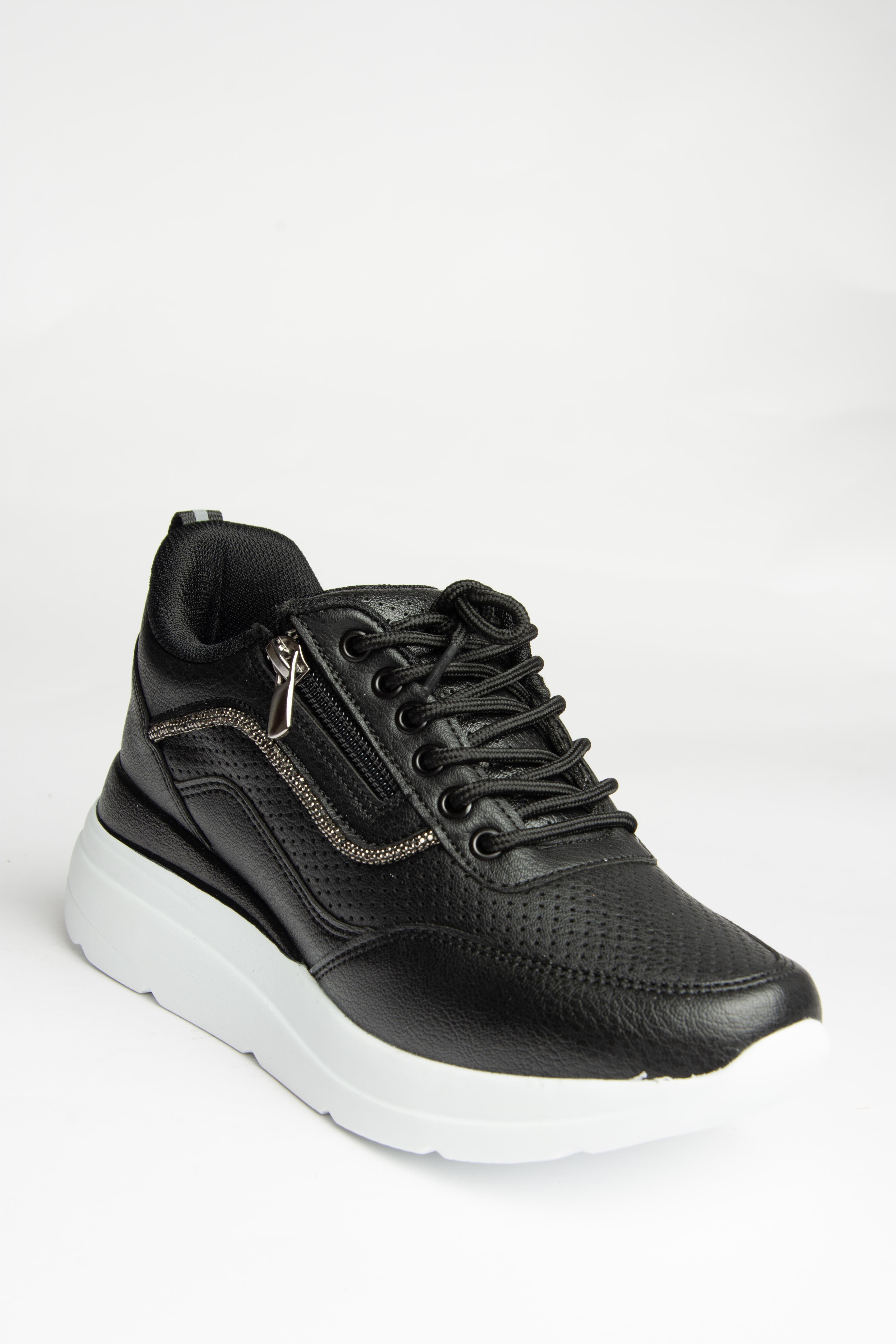 U702020709 Siyah Kalın Tabanlı Spor Ayakkabı Sneakers