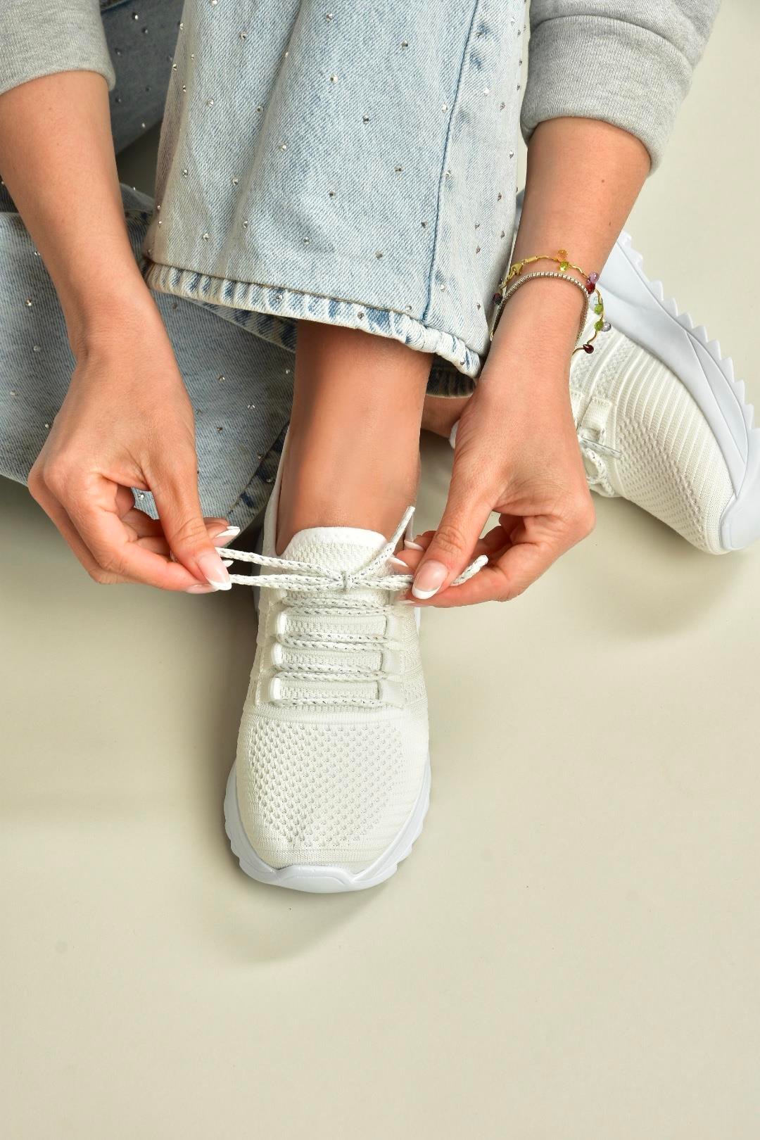 U702101204 Beyaz Kumaş Spor Ayakkabı Sneakers