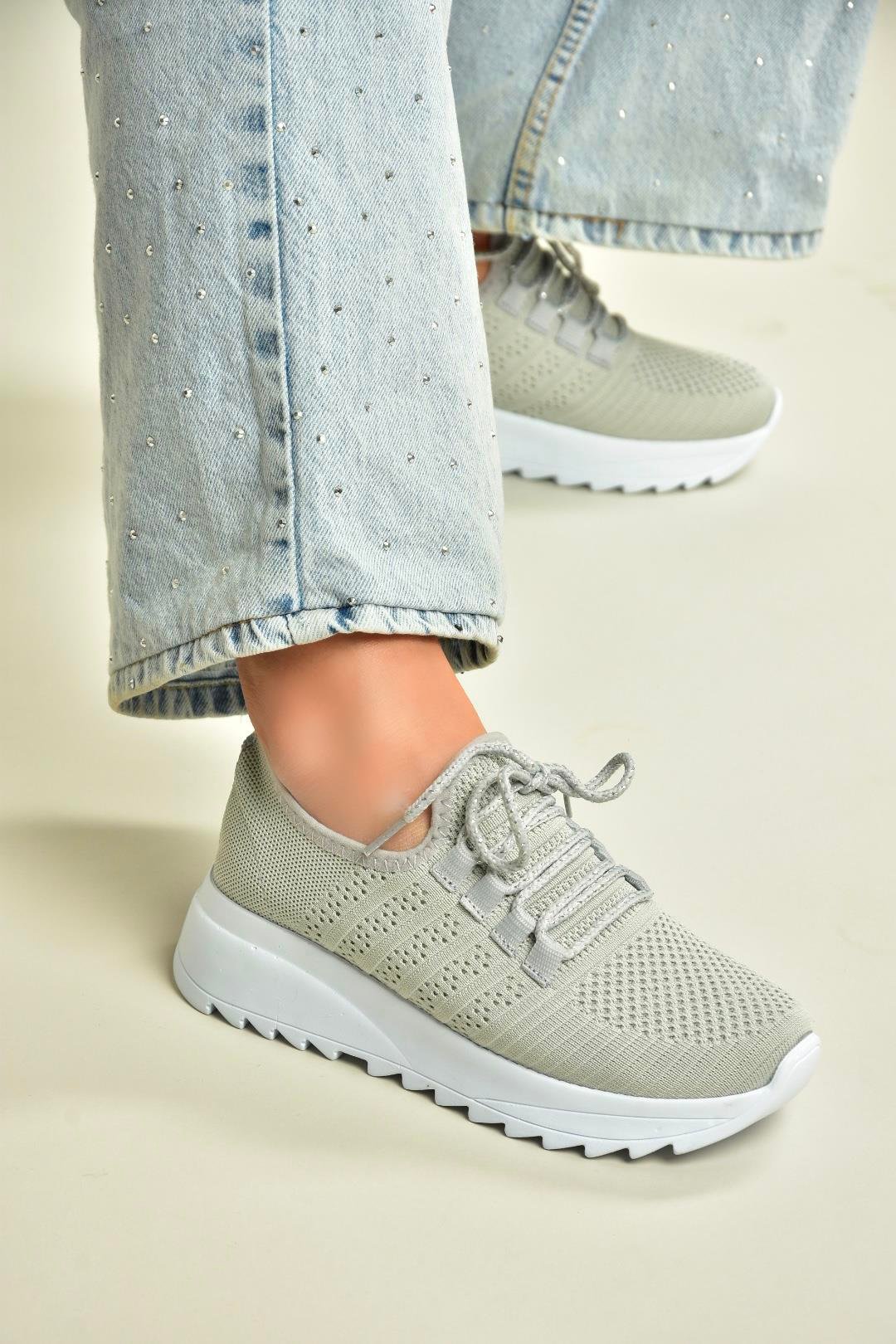 U702101204 Gri Kumaş Spor Ayakkabı Sneakers