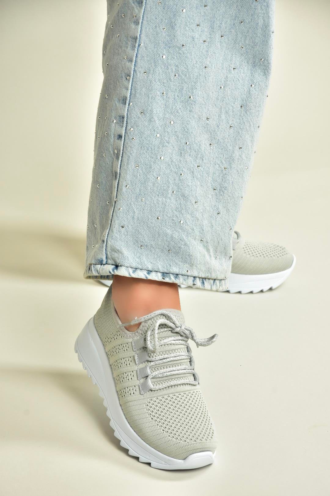 U702101204 Gri Kumaş Spor Ayakkabı Sneakers