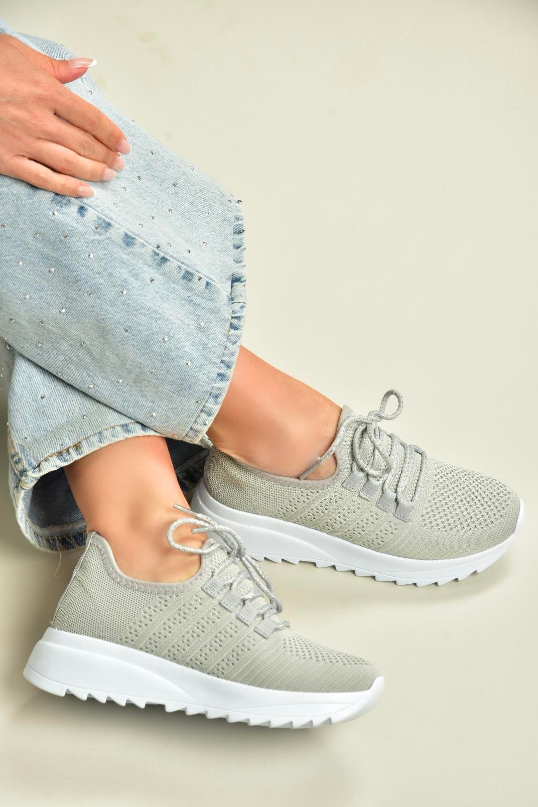 U702101204 Gri Kumaş Spor Ayakkabı Sneakers