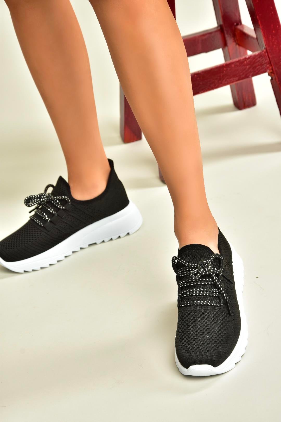 U702101204 Siyah/Beyaz Kumaş Spor Ayakkabı Sneakers