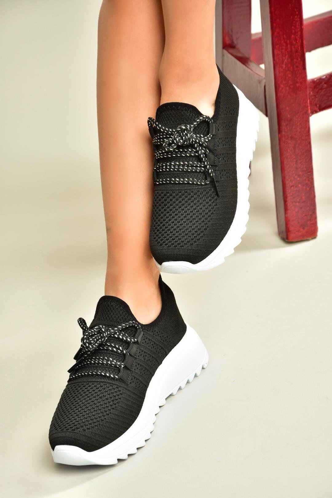 U702101204 Siyah/Beyaz Kumaş Spor Ayakkabı Sneakers