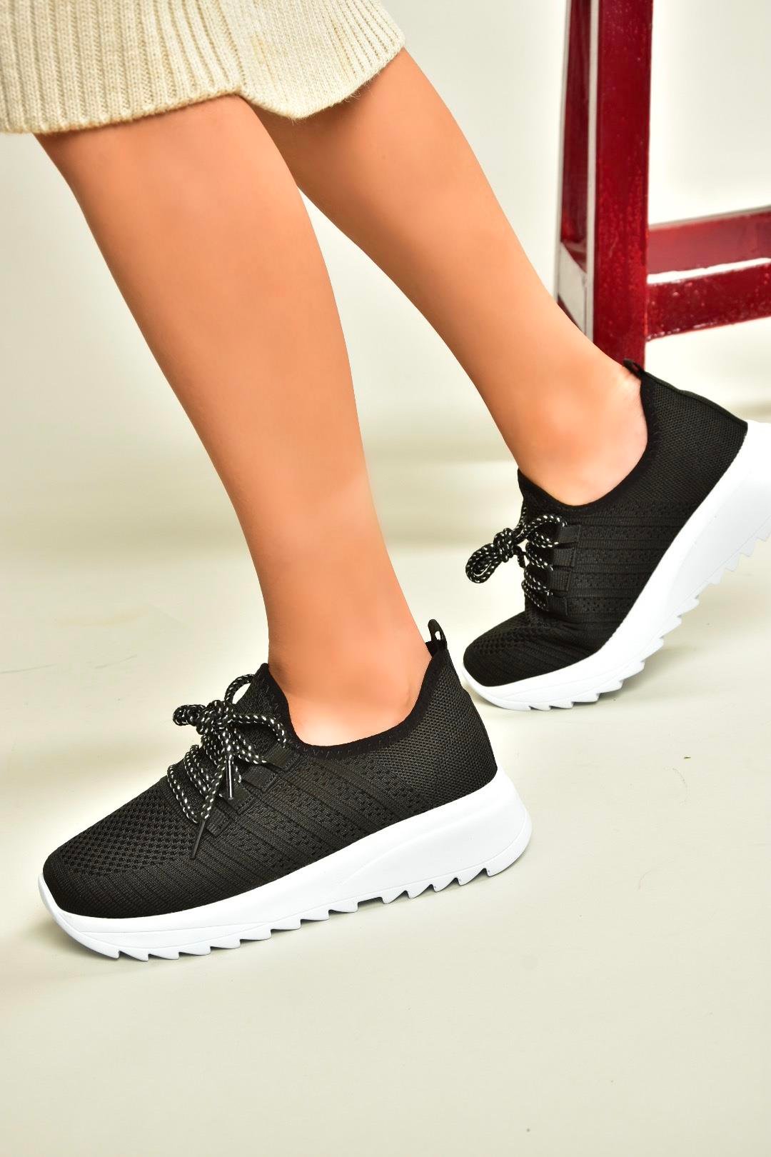 U702101204 Siyah/Beyaz Kumaş Spor Ayakkabı Sneakers