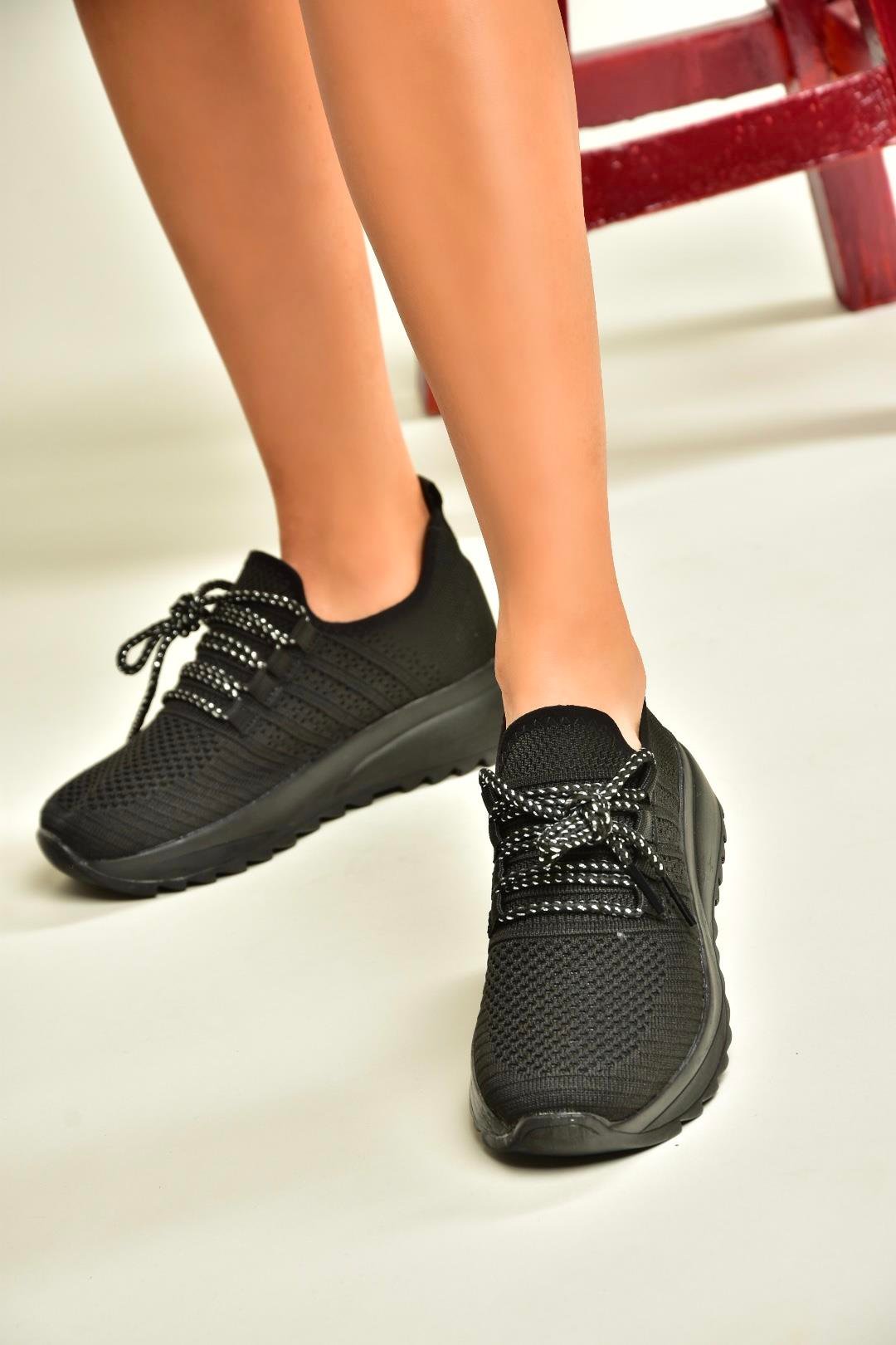 U702101204 Siyah/Siyah Kumaş Spor Ayakkabı Sneakers