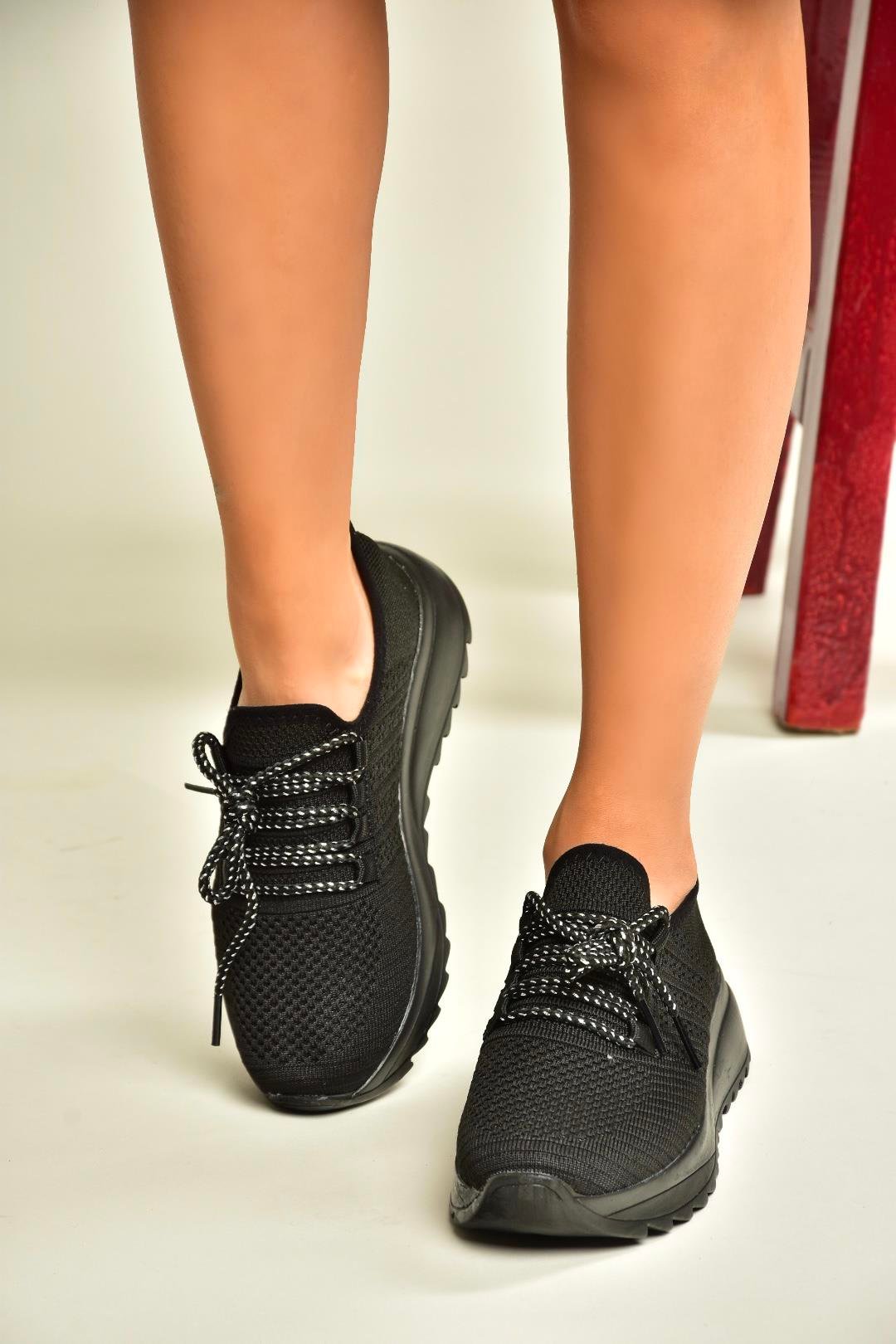 U702101204 Siyah/Siyah Kumaş Spor Ayakkabı Sneakers