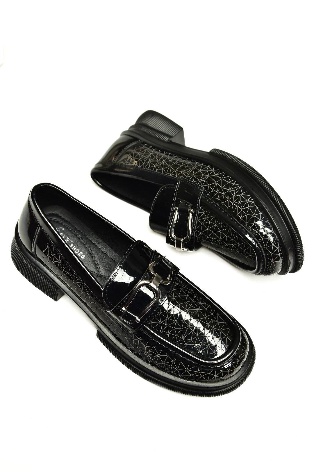 U704126508 Siyah Rugan Loafer Makosen Kadın Ayakkabı