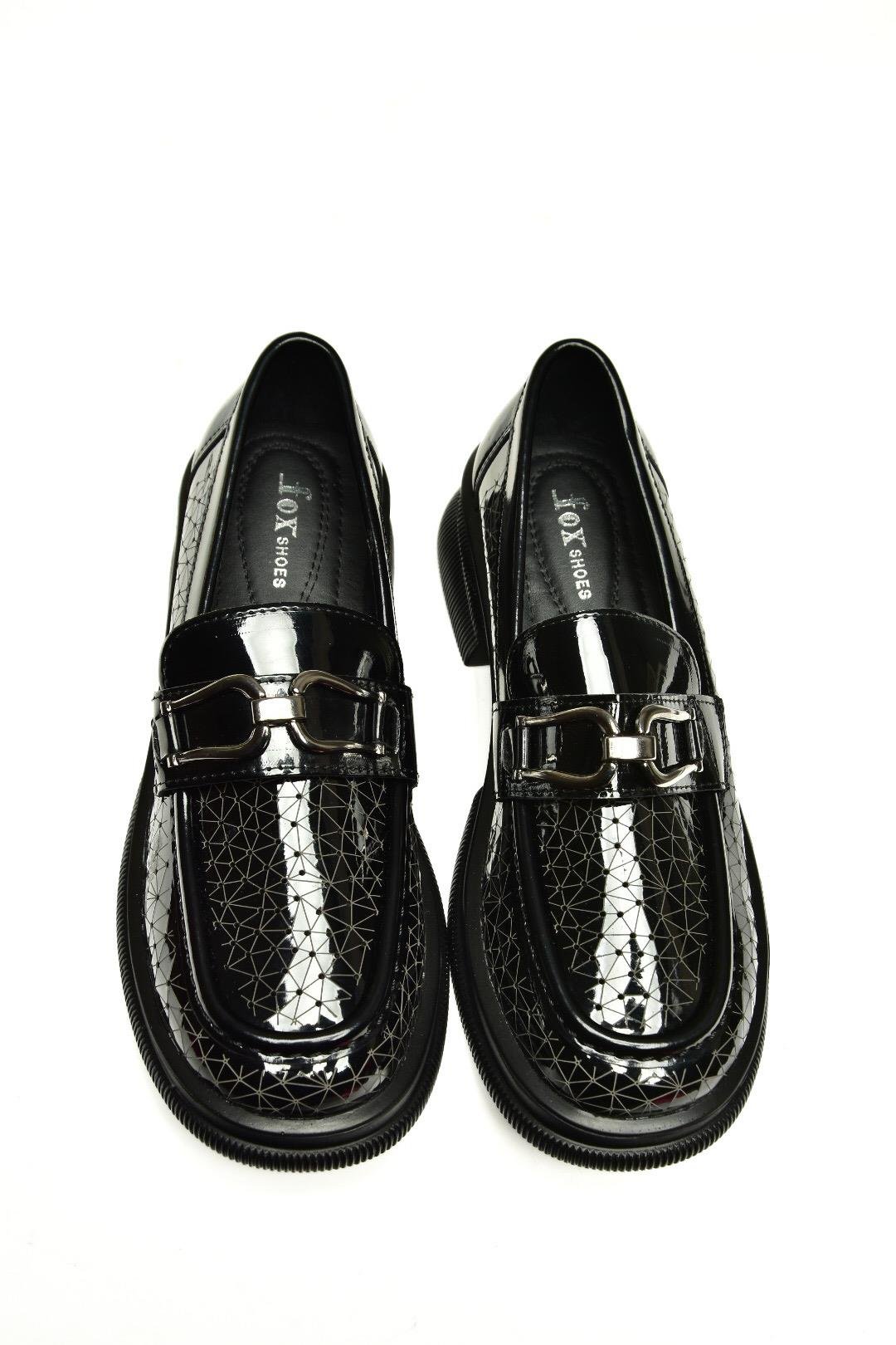 U704126508 Siyah Rugan Loafer Makosen Kadın Ayakkabı