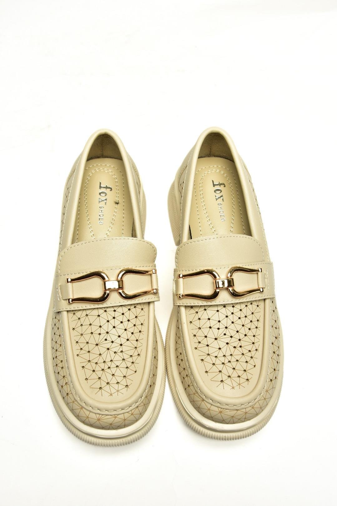 U704126509 Bej Loafer Makosen Kadın Ayakkabı