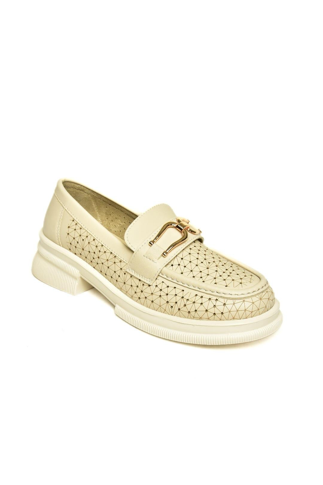 U704126509 Bej Loafer Makosen Kadın Ayakkabı