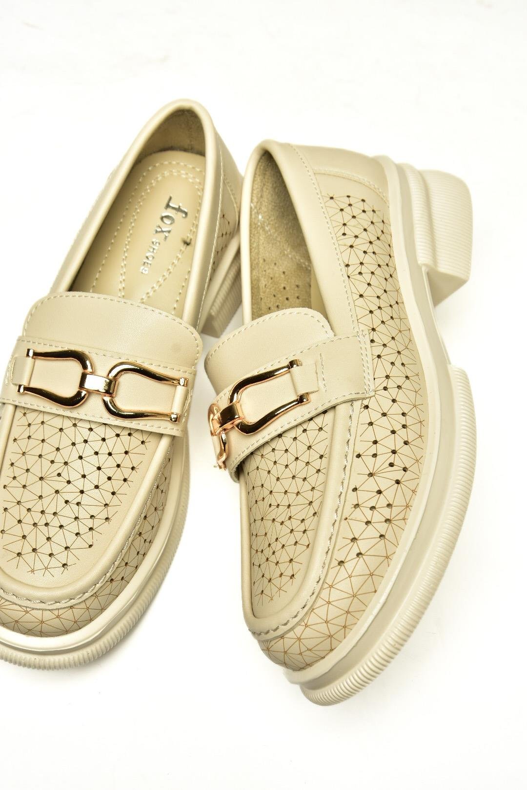 U704126509 Bej Loafer Makosen Kadın Ayakkabı