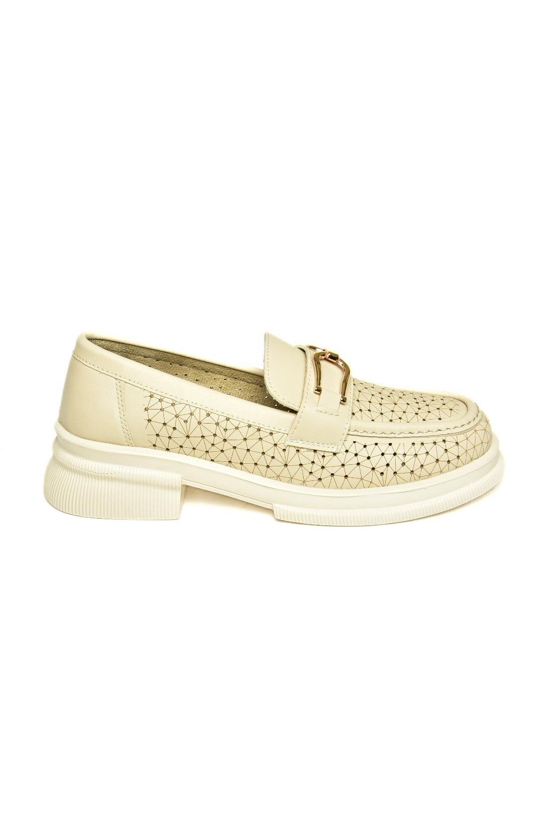 U704126509 Bej Loafer Makosen Kadın Ayakkabı