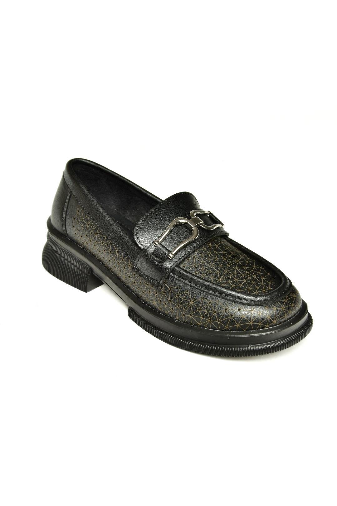 U704126509 Siyah Loafer Makosen Kadın Ayakkabı