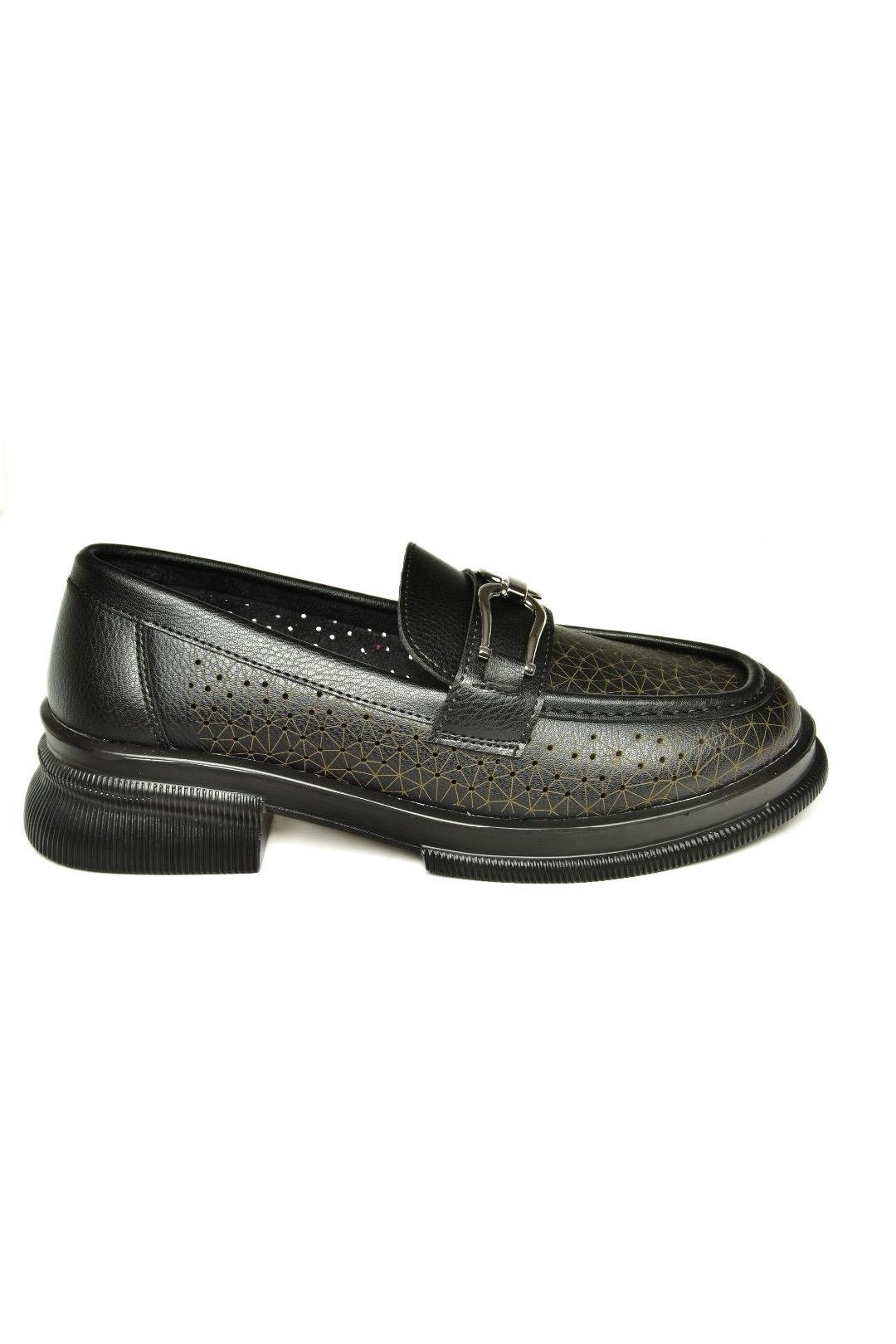 U704126509 Siyah Loafer Makosen Kadın Ayakkabı