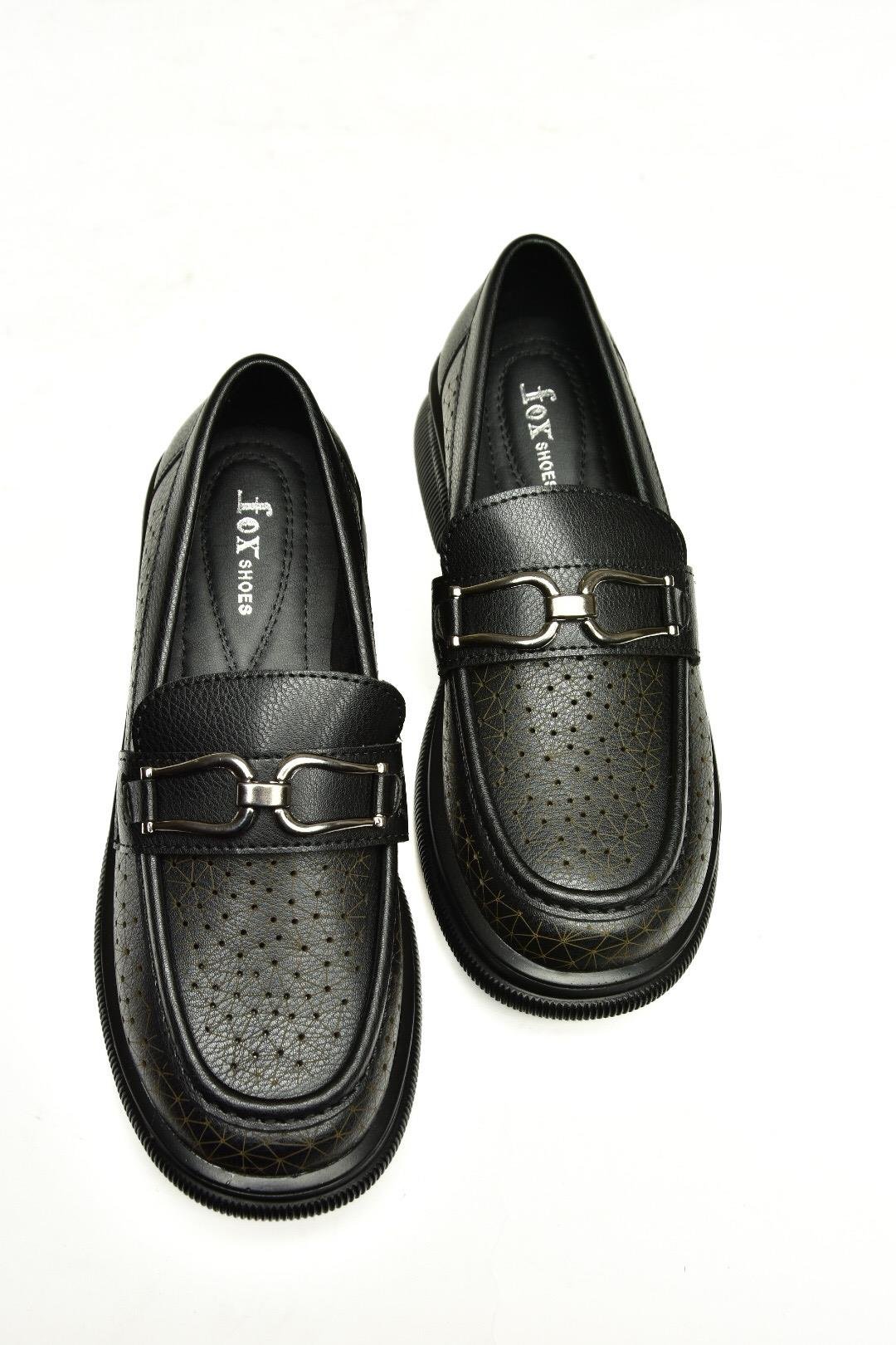U704126509 Siyah Loafer Makosen Kadın Ayakkabı