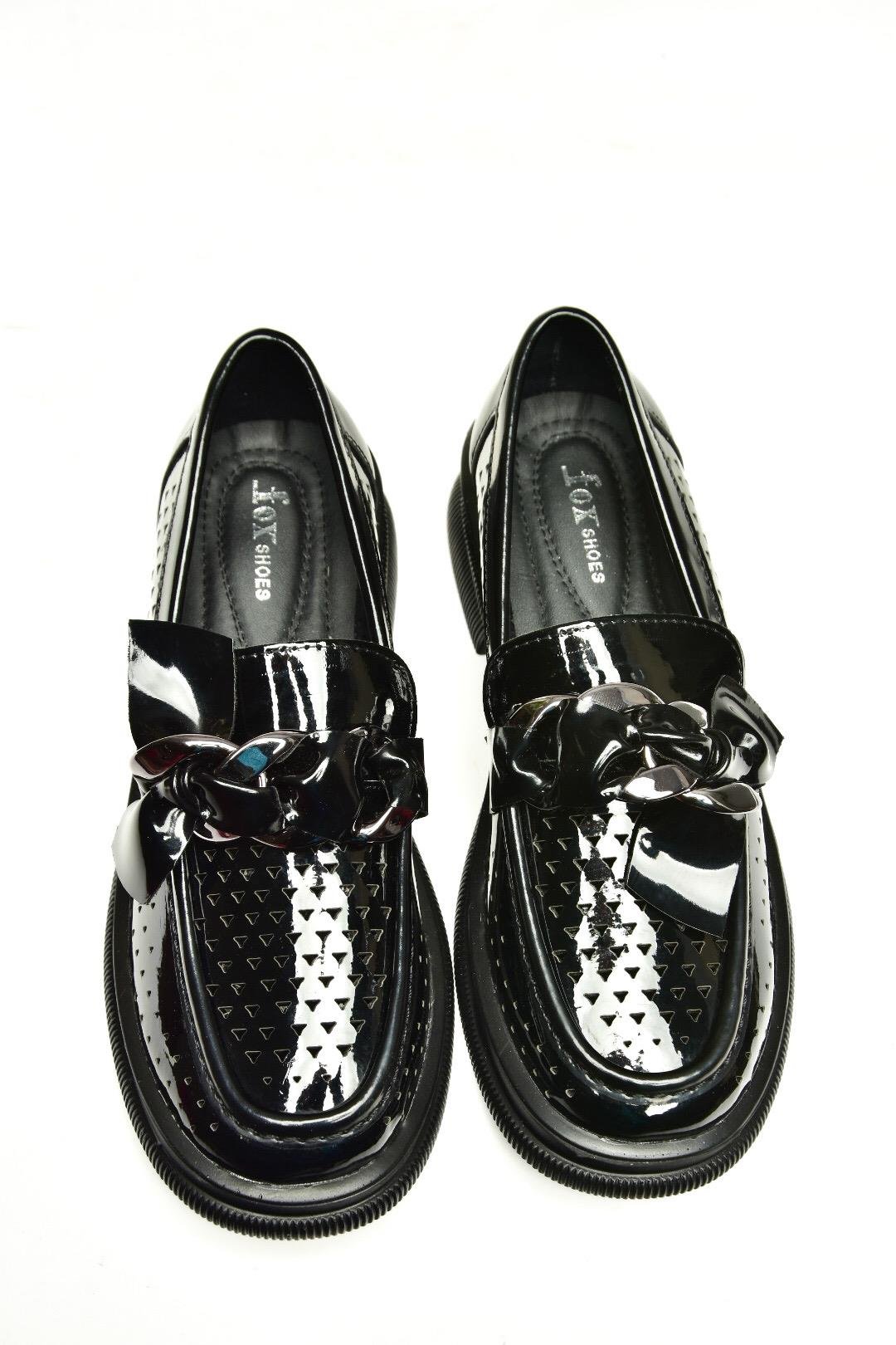 U704137508 Siyah Rugan Loafer Makosen Kadın Ayakkabı