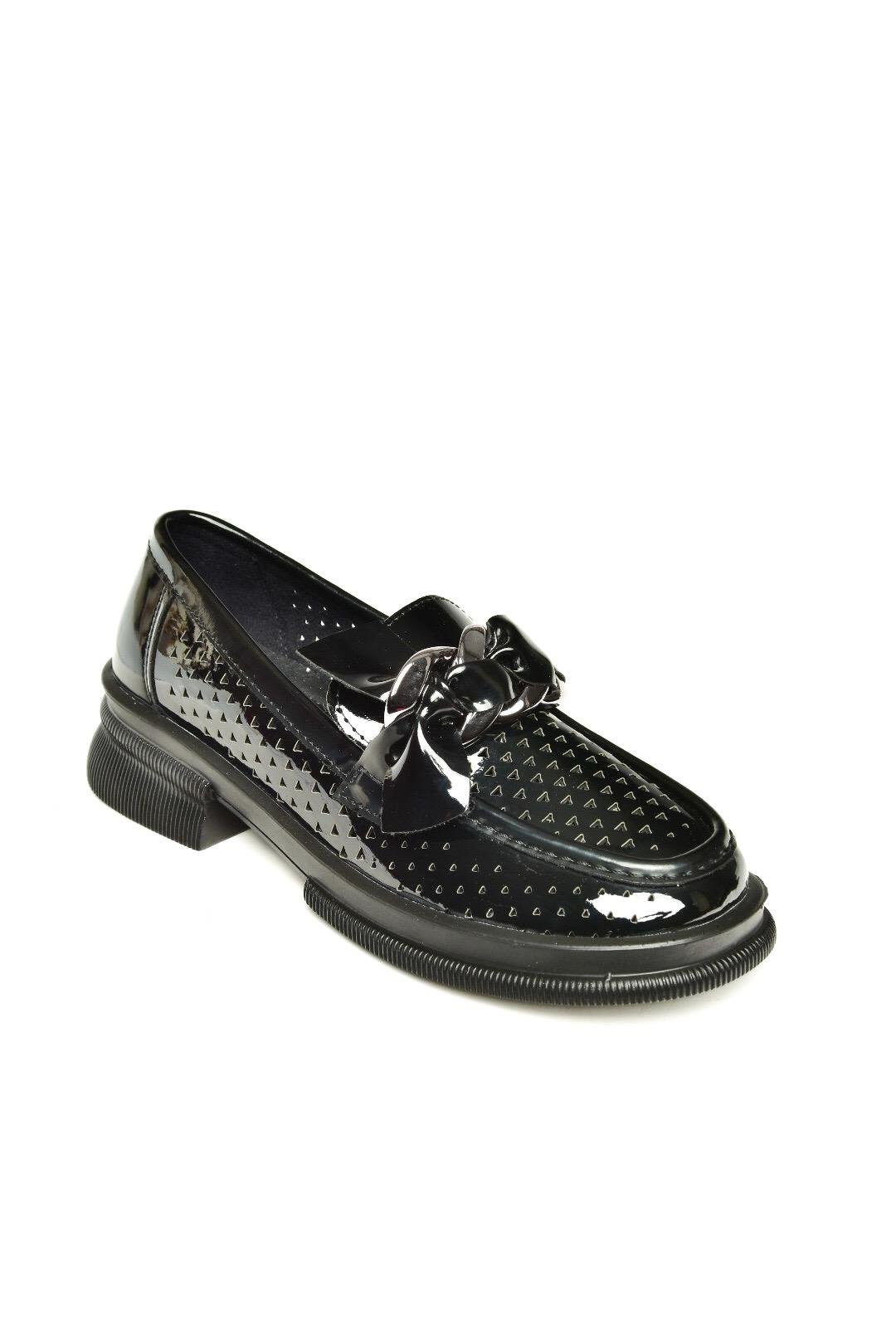 U704137508 Siyah Rugan Loafer Makosen Kadın Ayakkabı