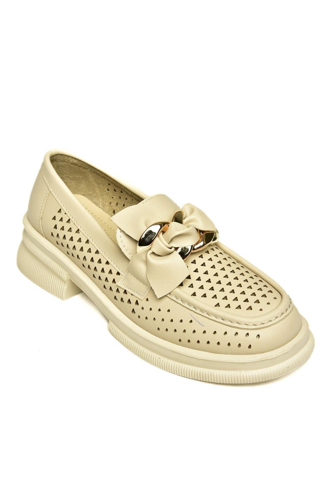 U704137509 Bej Loafer Makosen Kadın Ayakkabı