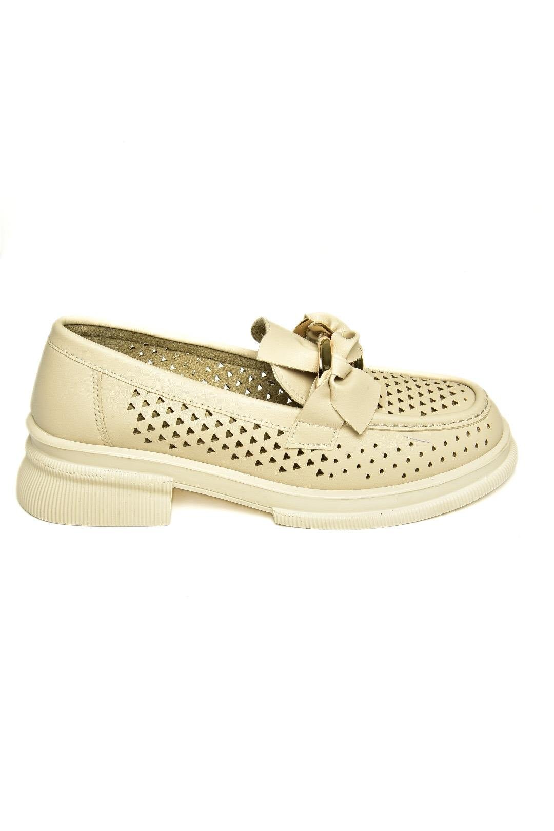 U704137509 Bej Loafer Makosen Kadın Ayakkabı