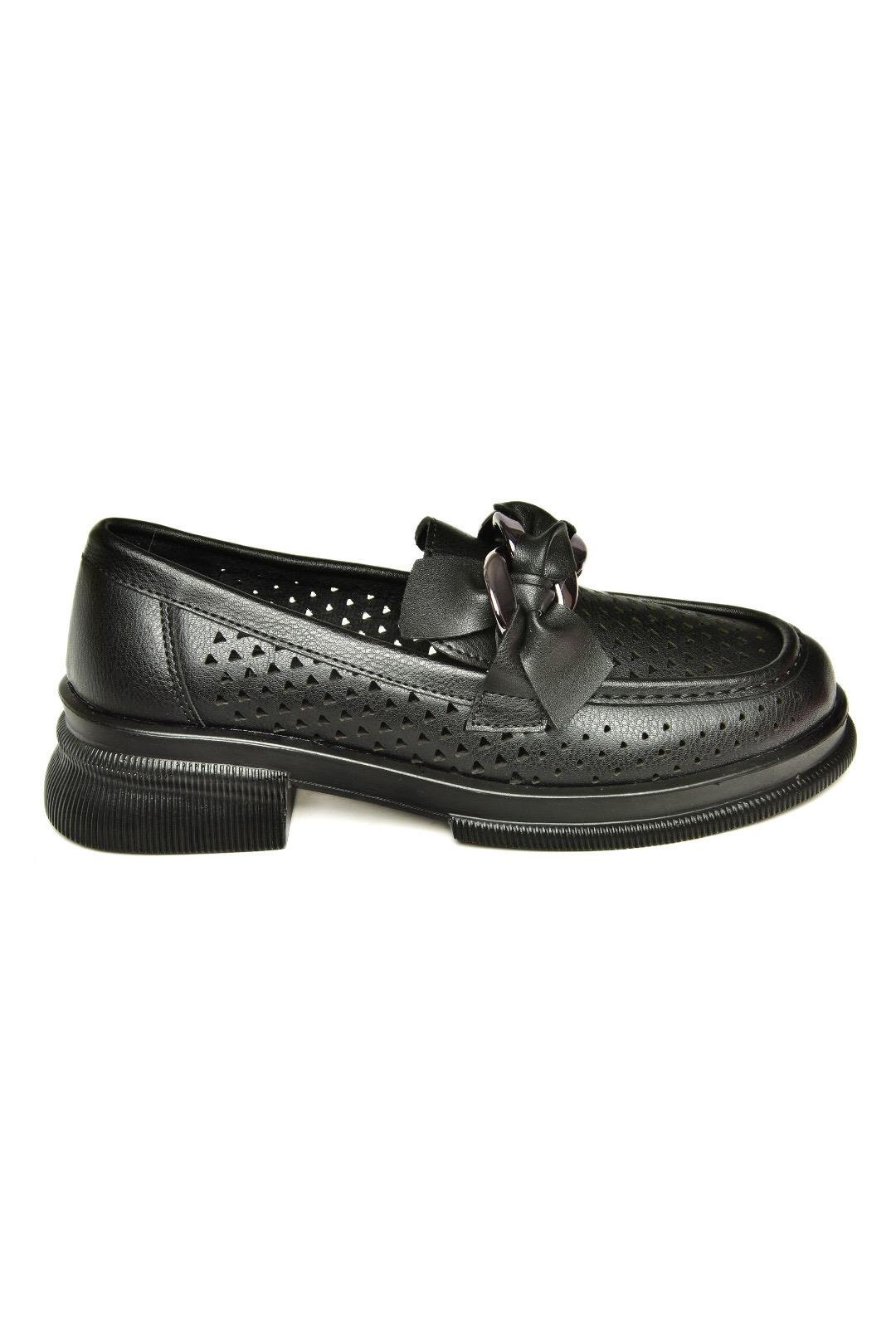 U704137509 Siyah Loafer Makosen Kadın Ayakkabı