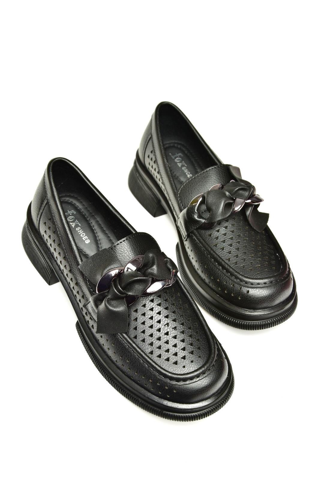 U704137509 Siyah Loafer Makosen Kadın Ayakkabı