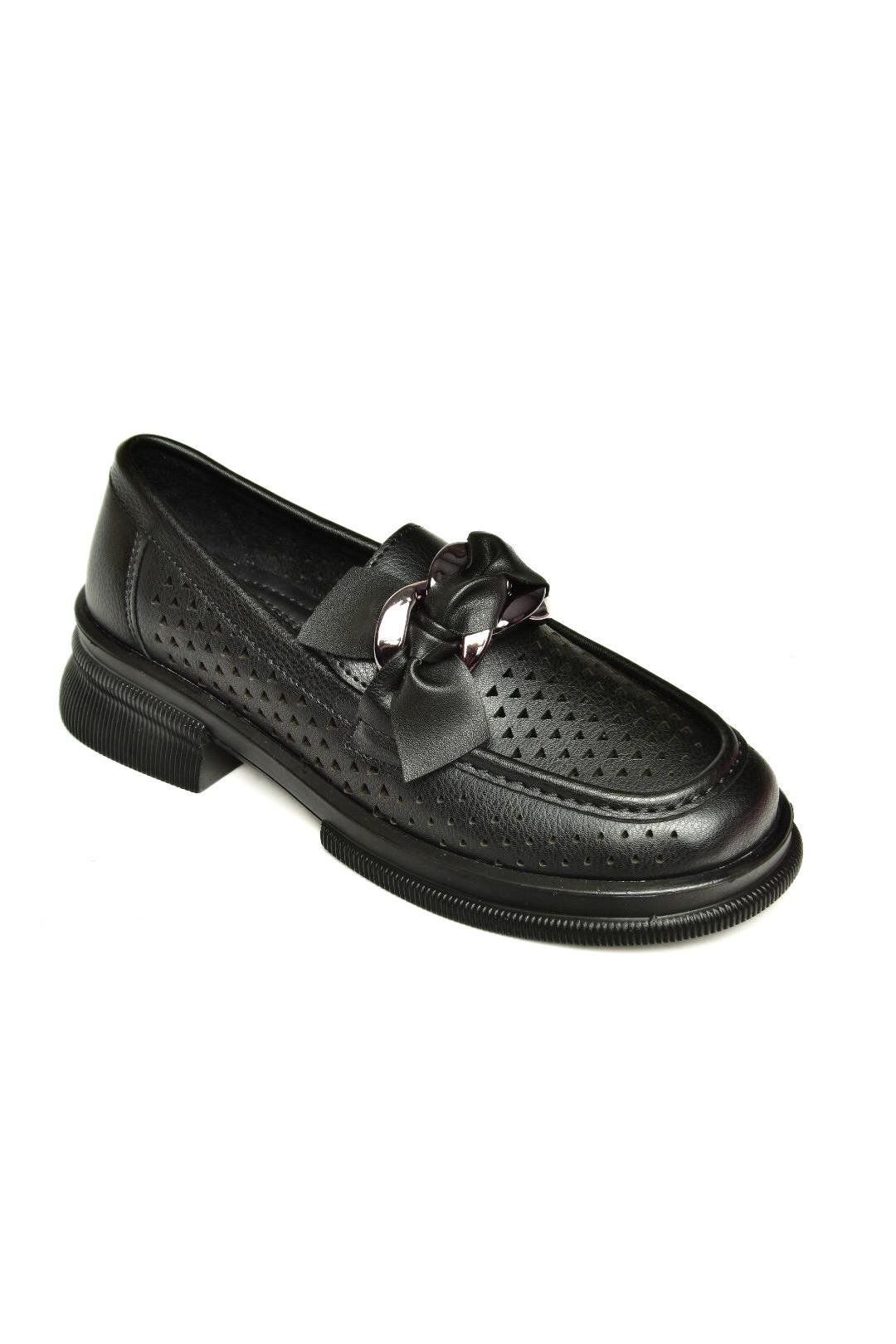 U704137509 Siyah Loafer Makosen Kadın Ayakkabı