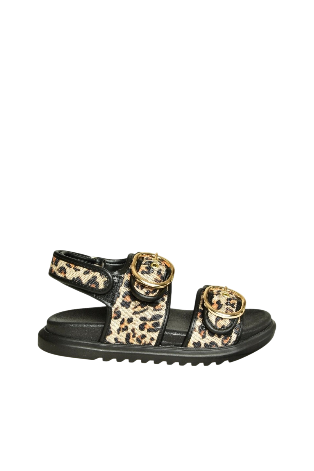 U725092117 Siyah Leopar Hasır Kadın Sandalet