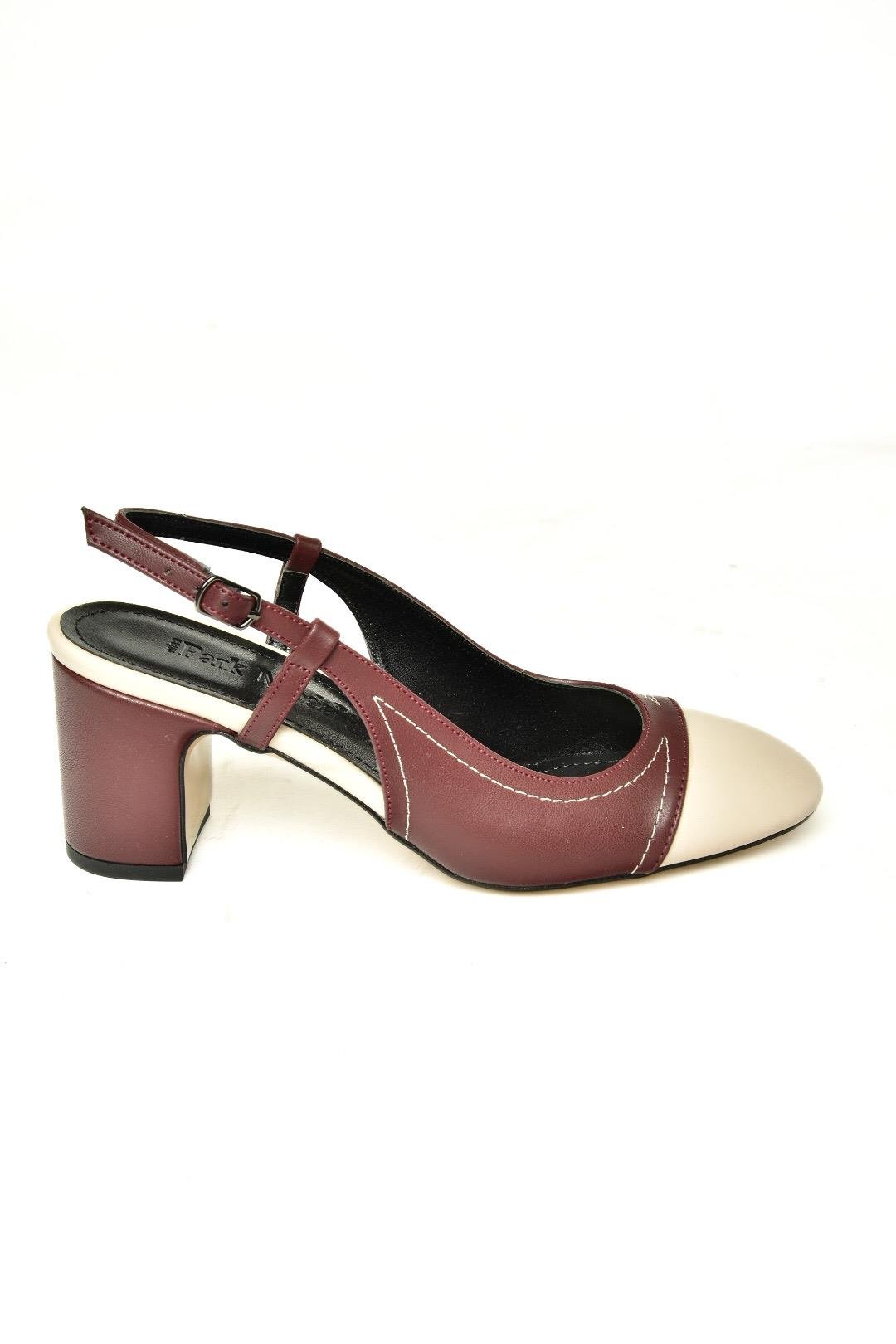 U820025309 Bordo/Ten Kalın Topuklu Kadın Ayakkabı