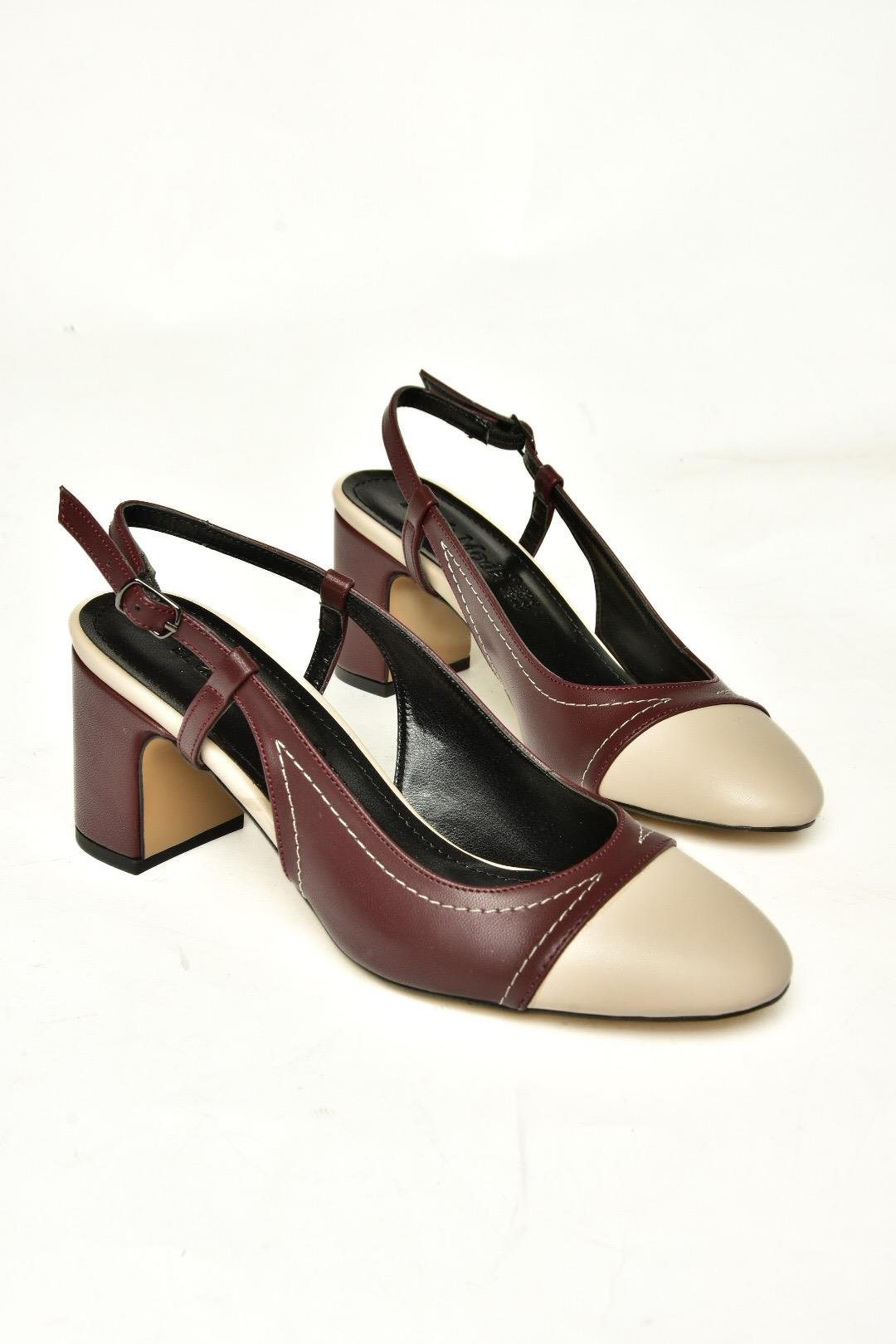 U820025309 Bordo/Ten Kalın Topuklu Kadın Ayakkabı
