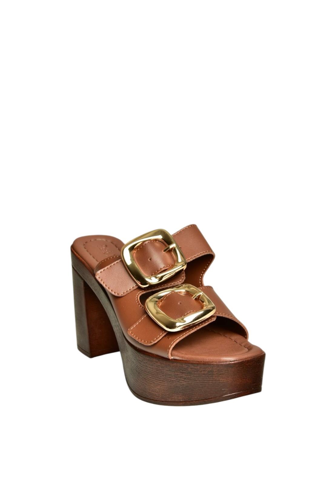 U820376609 Kahverengi Kalın Topuklu Kadın Terlik