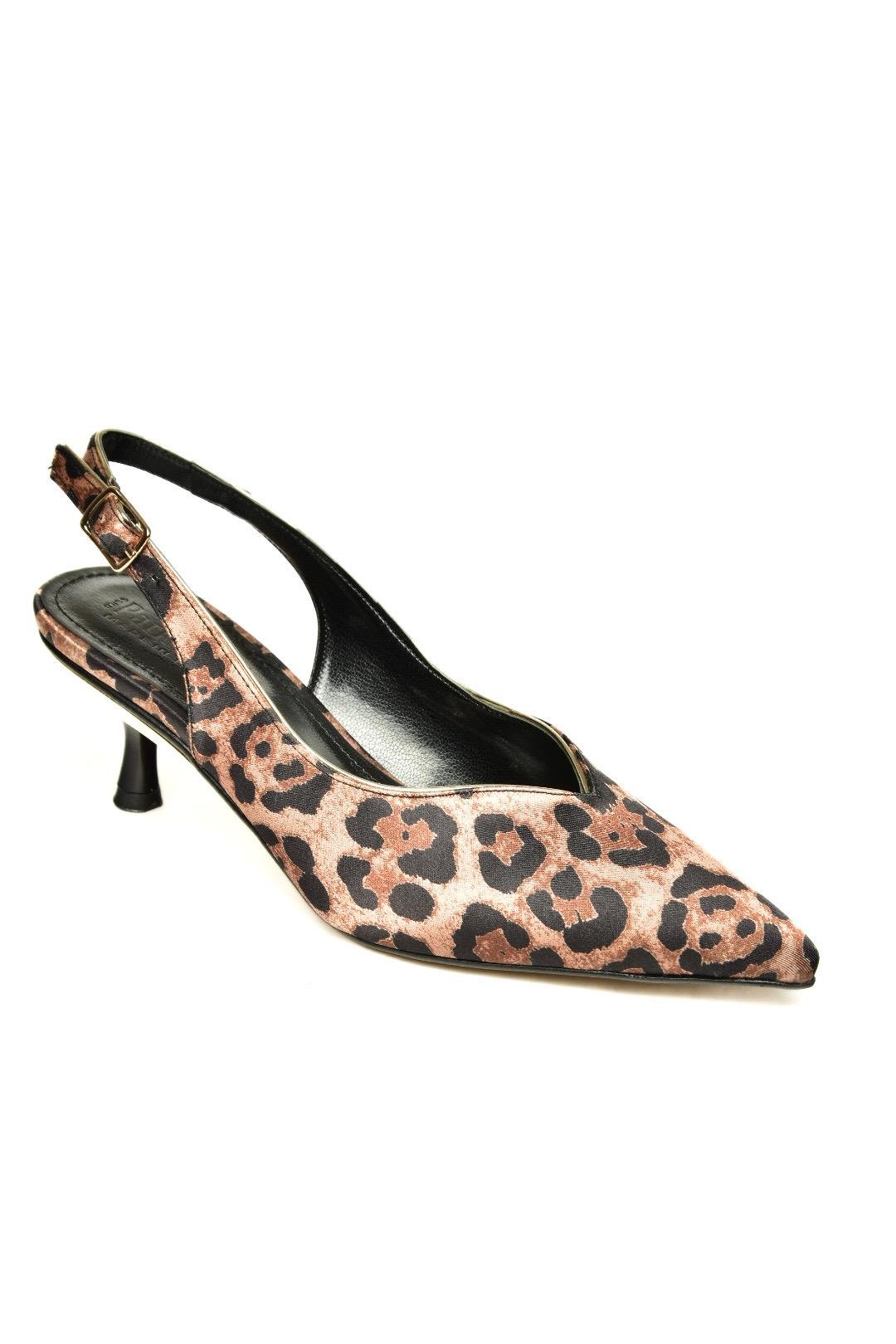 U820503304 Leopar Kumaş Alçak Topuklu Kadın Ayakkabı