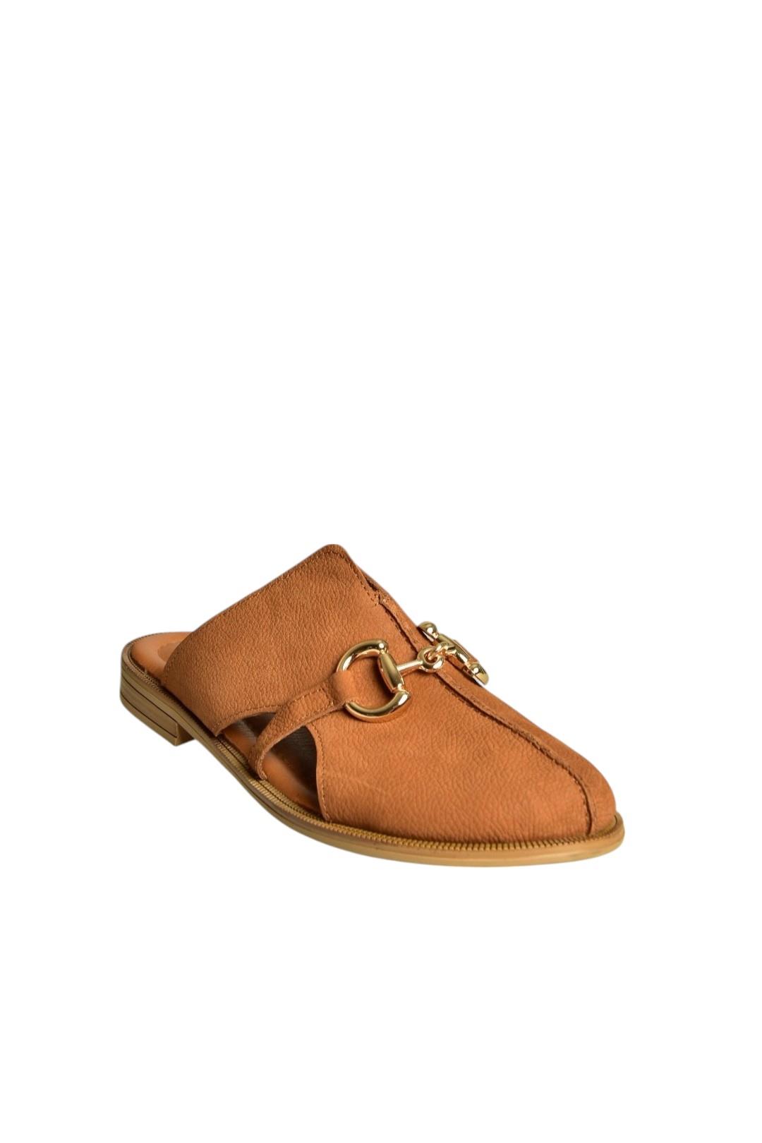 U944150403 Taba Hakiki Deri Önü Kapalı Kadın Terlik