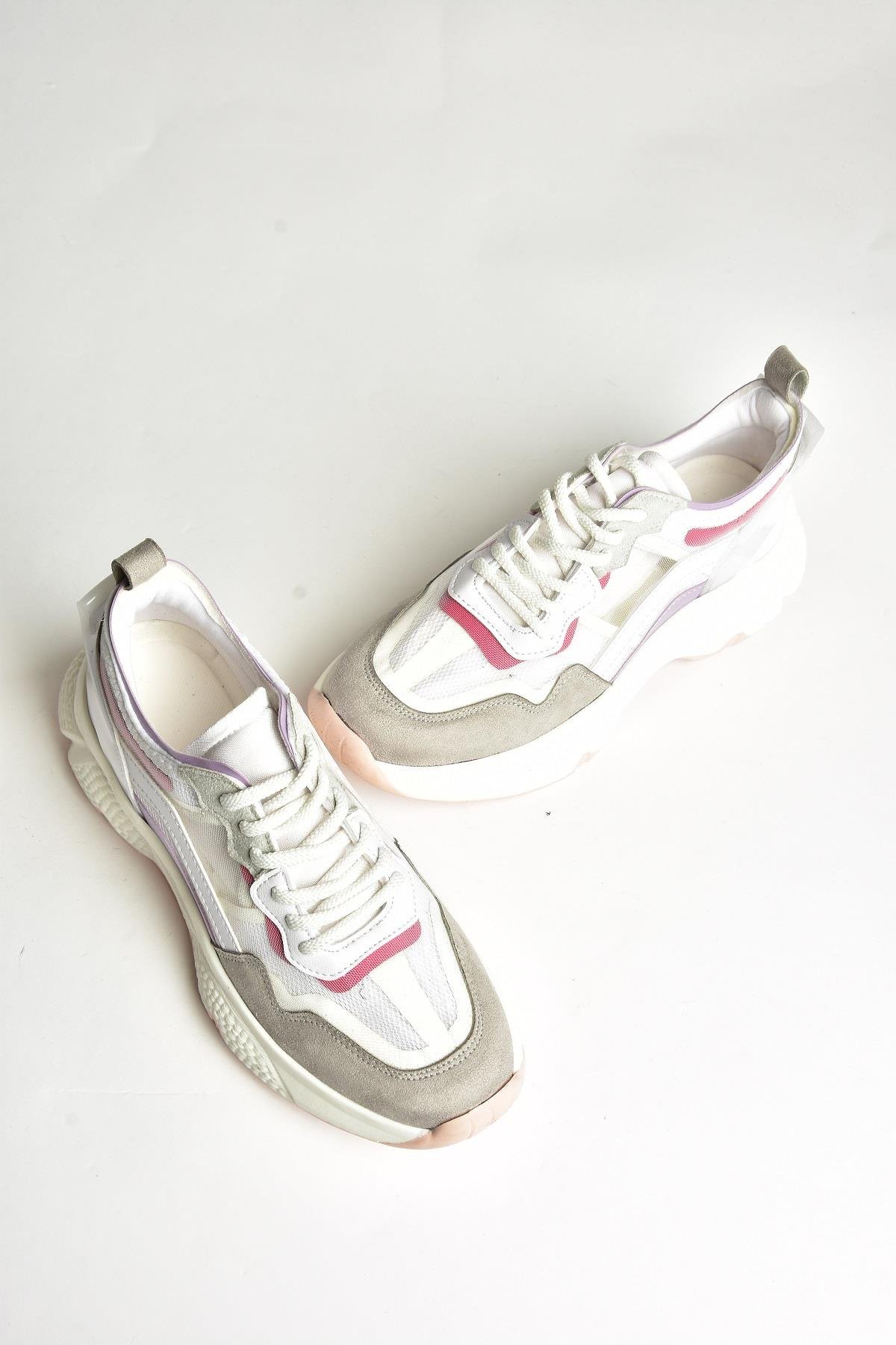 U973568209 Beyaz/Lila Kalın Tabanlı Spor Ayakkabı Sneakers