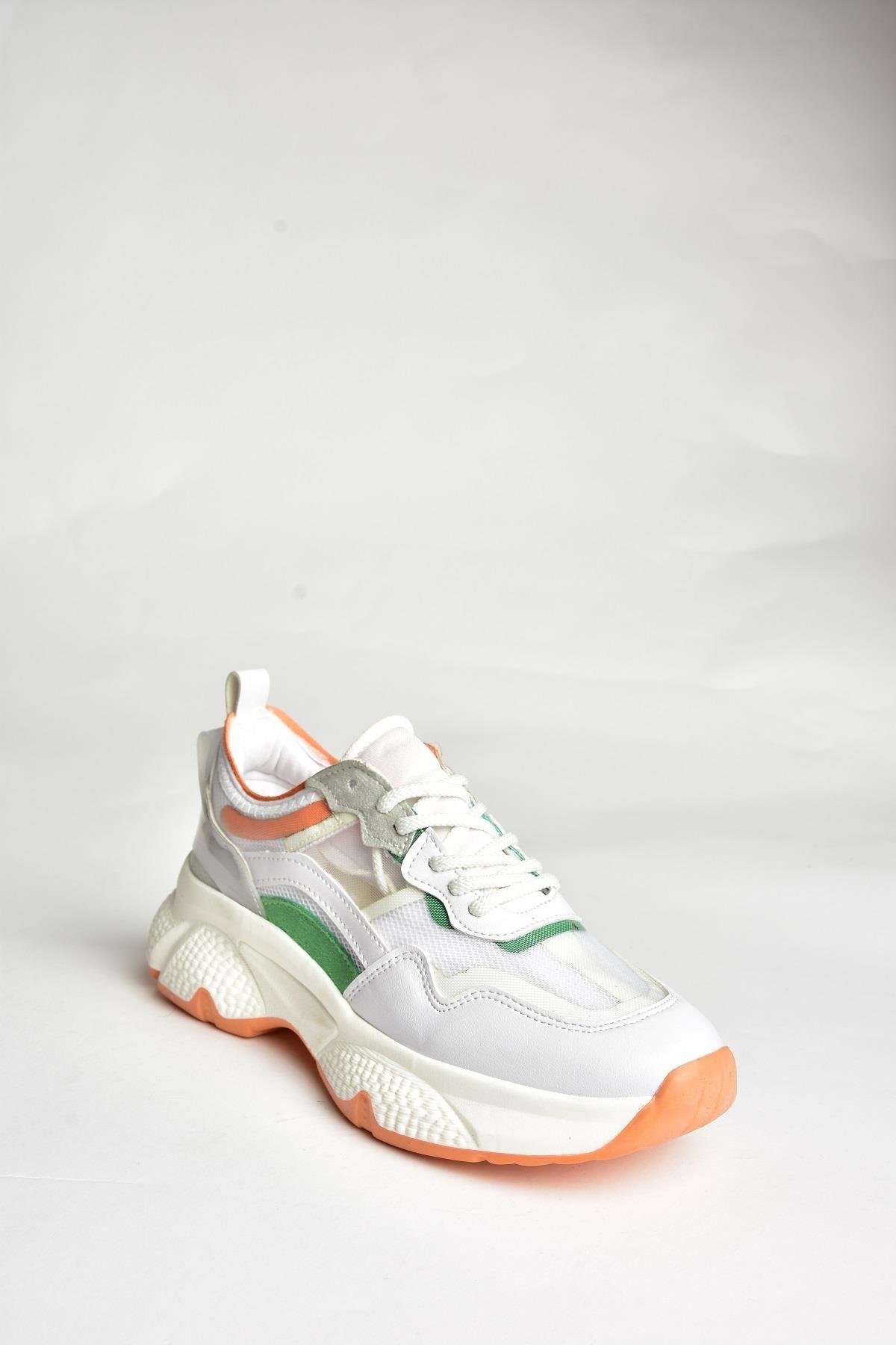 U973568209 Beyaz/Turuncu Kalın Tabanlı Spor Ayakkabı Sneakers
