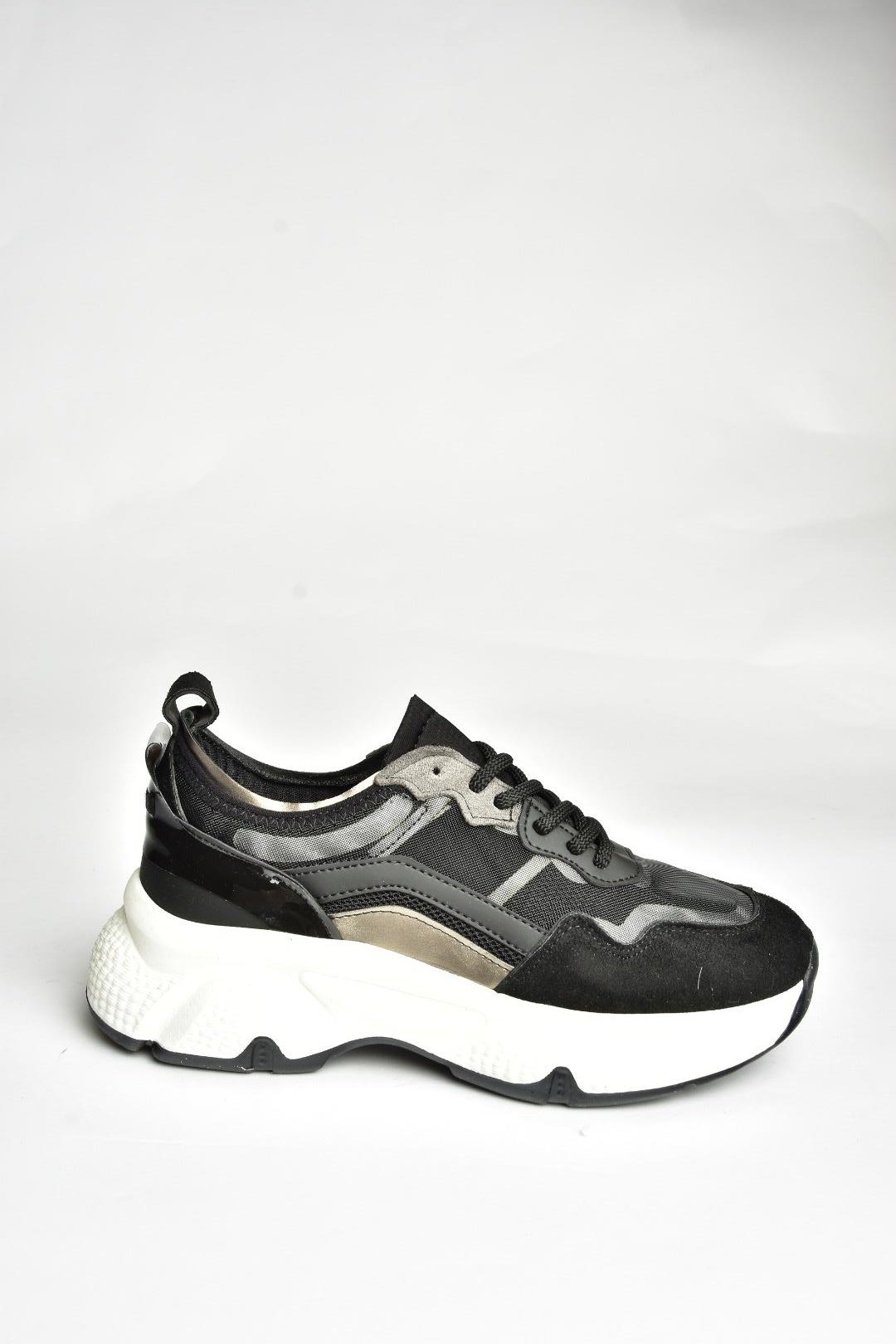 U973568209 Siyah Kalın Tabanlı Spor Ayakkabı Sneakers