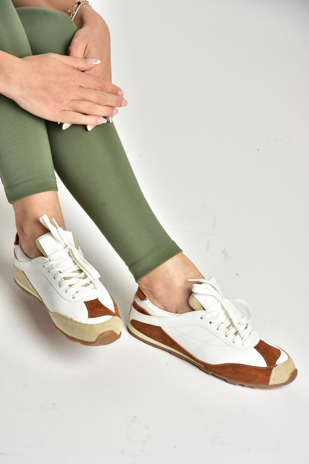 U973645209 Beyaz/Taba Spor Ayakkabı Sneakers