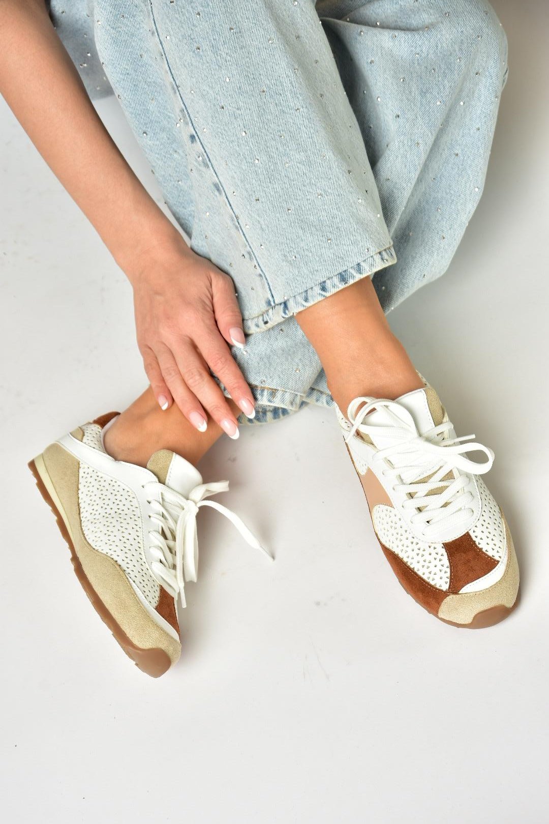 U973657309 Beyaz/Taba Spor Ayakkabı Sneakers