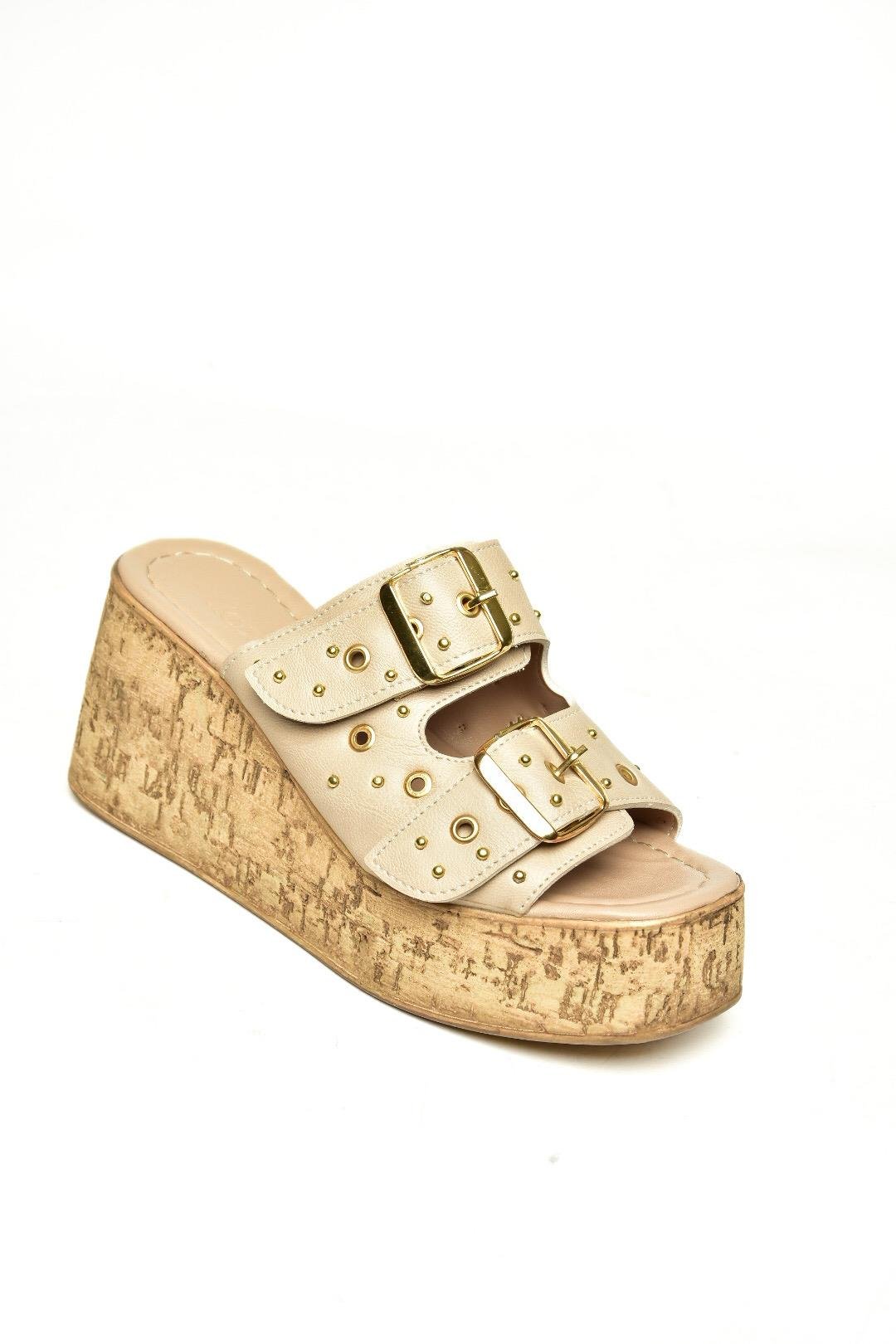 U996753509 Bej Dolgu Topuklu Kadın Ayakkabı