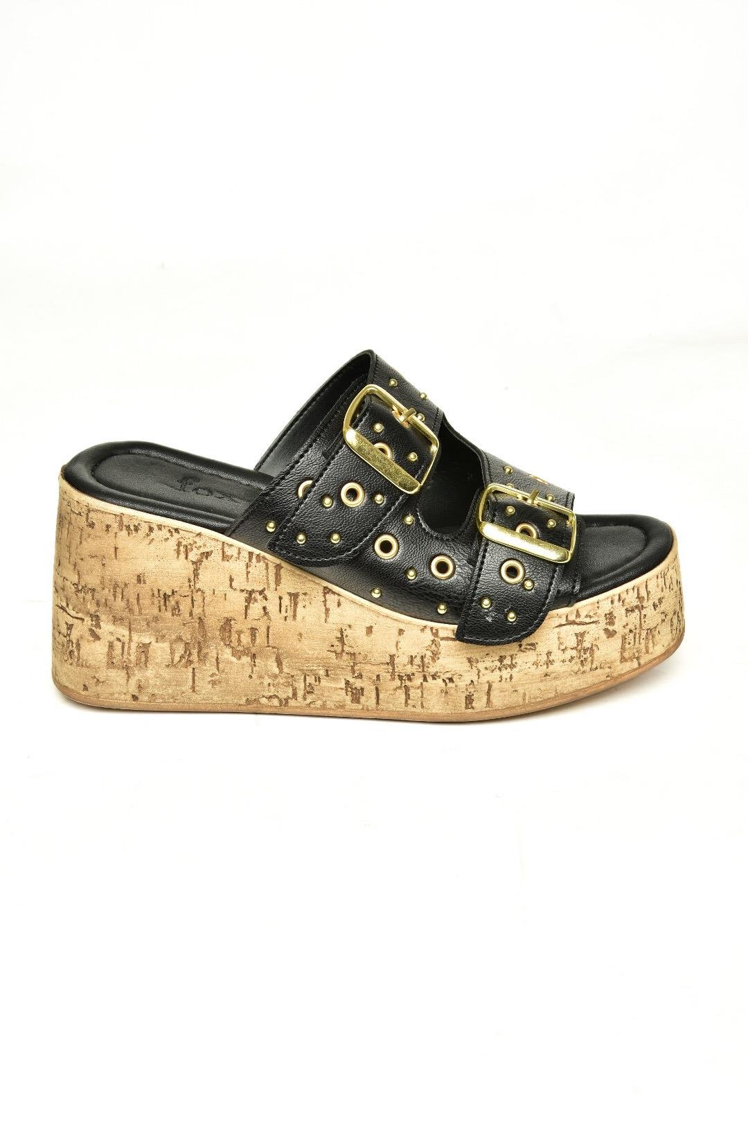 U996753509 Siyah Dolgu Topuklu Kadın Ayakkabı