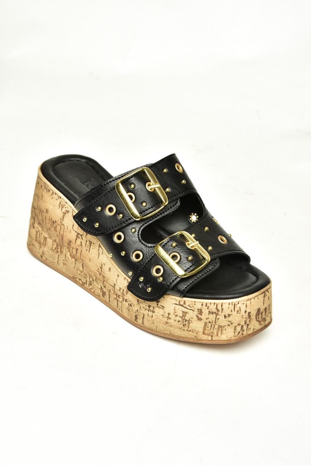 U996753509 Siyah Dolgu Topuklu Kadın Ayakkabı