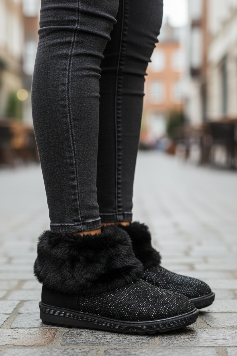 V250014702 Siyah Süet Tüylü Kadın Bot