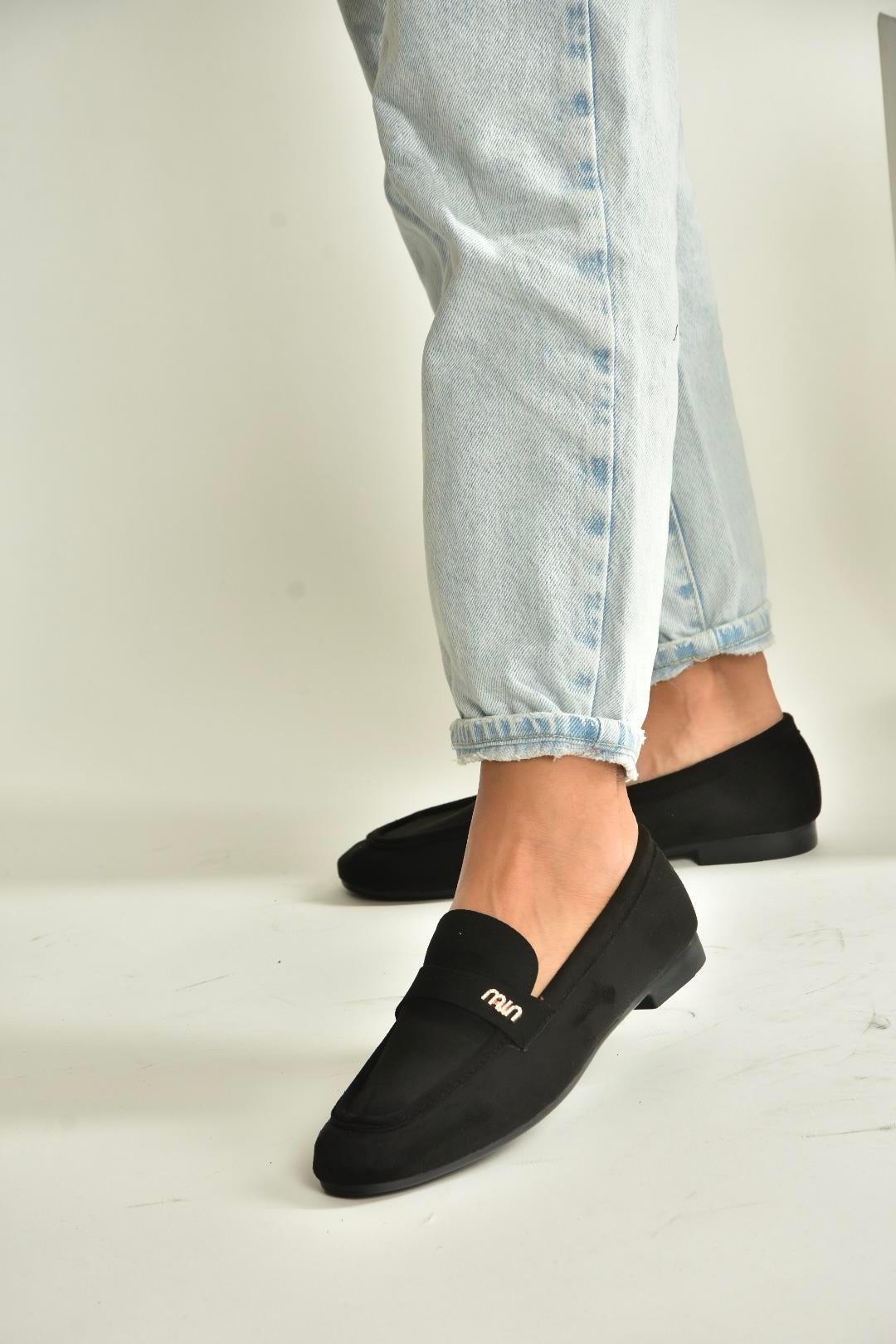 V250017502 Siyah Süet Günlük Kadın Ayakkabı