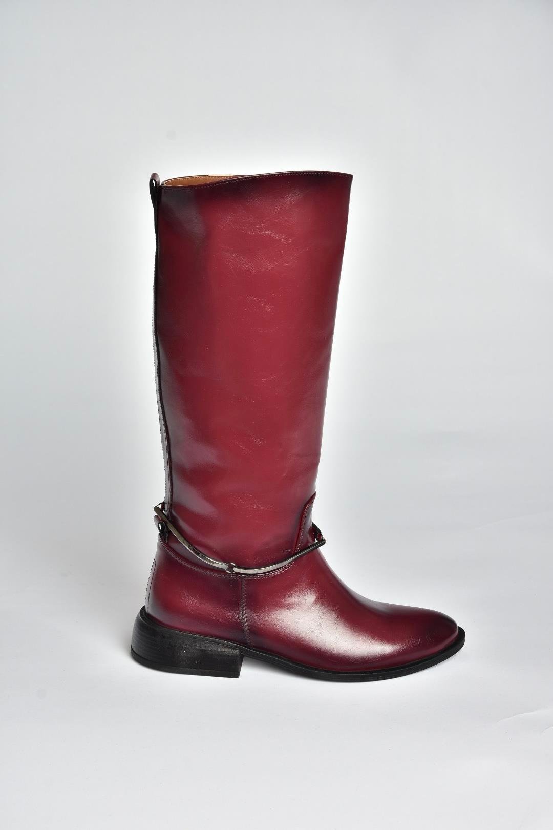V312361060 Bordo Rustik Klasik Kadın Çizme