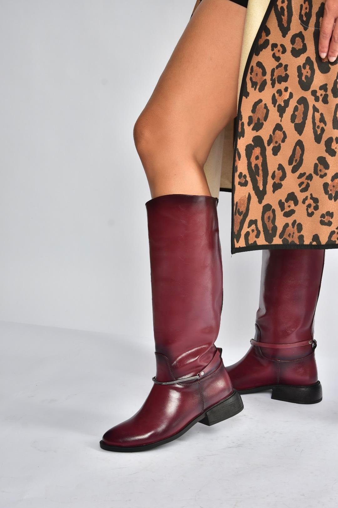 V312361060 Bordo Rustik Klasik Kadın Çizme
