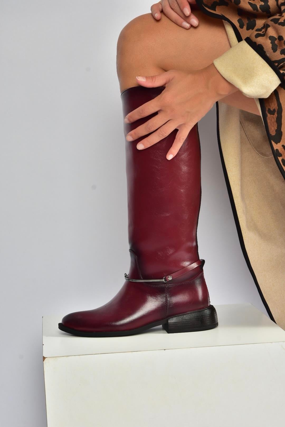 V312361060 Bordo Rustik Klasik Kadın Çizme