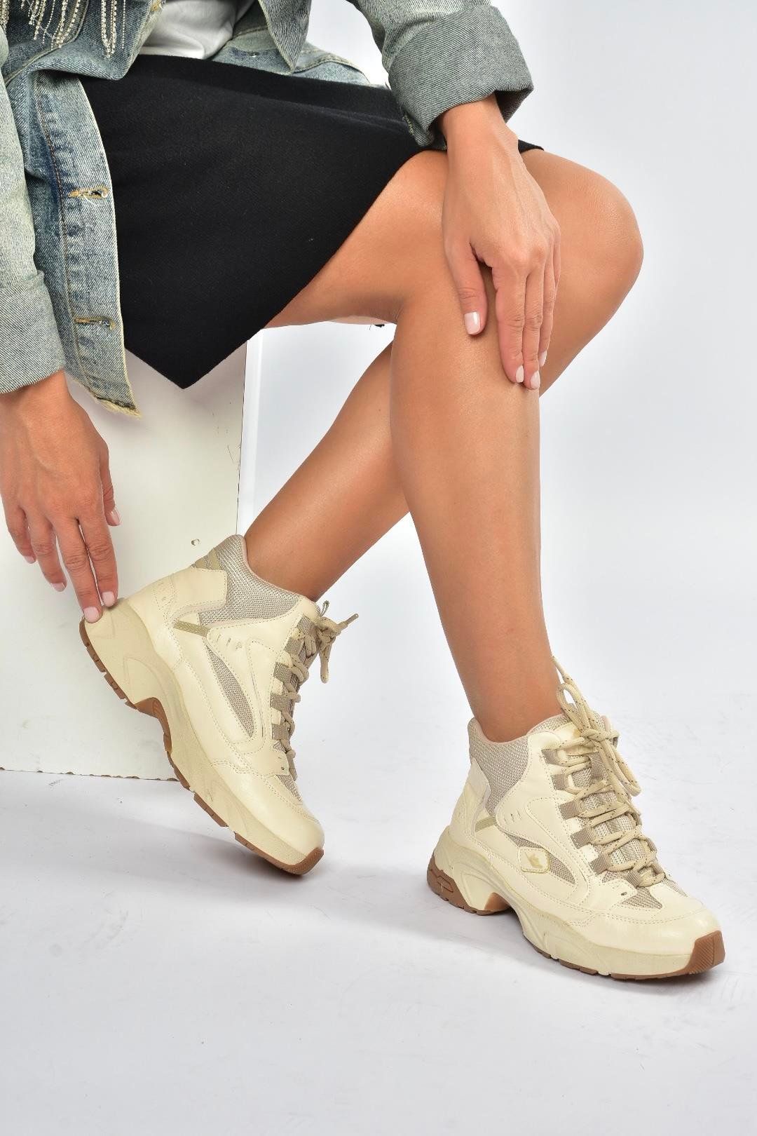 V312415009 Bej Bilekli Spor Ayakkabı Sneakers