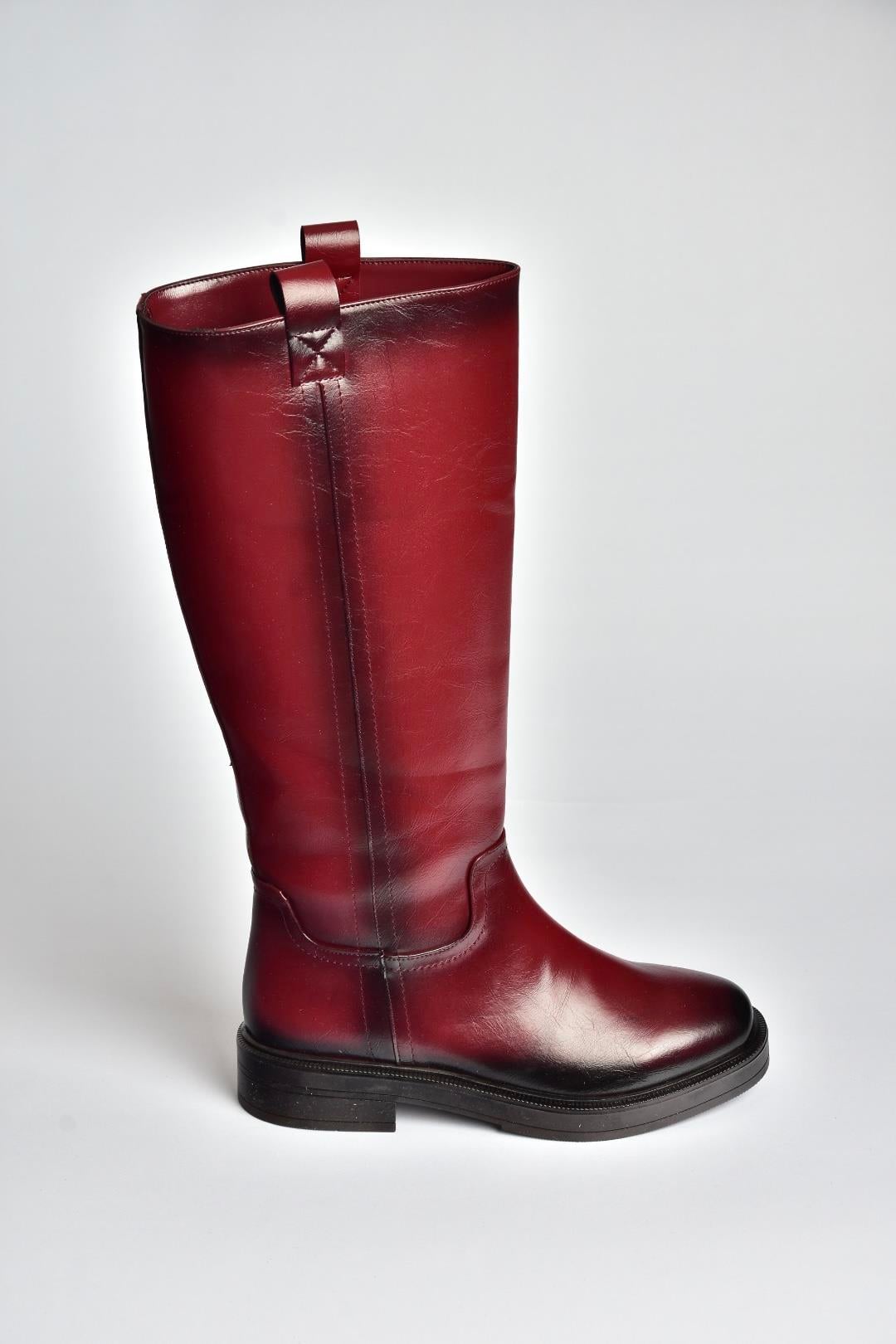 V312513560 Bordo Rustik Alçak Topuklu Kadın Çizme